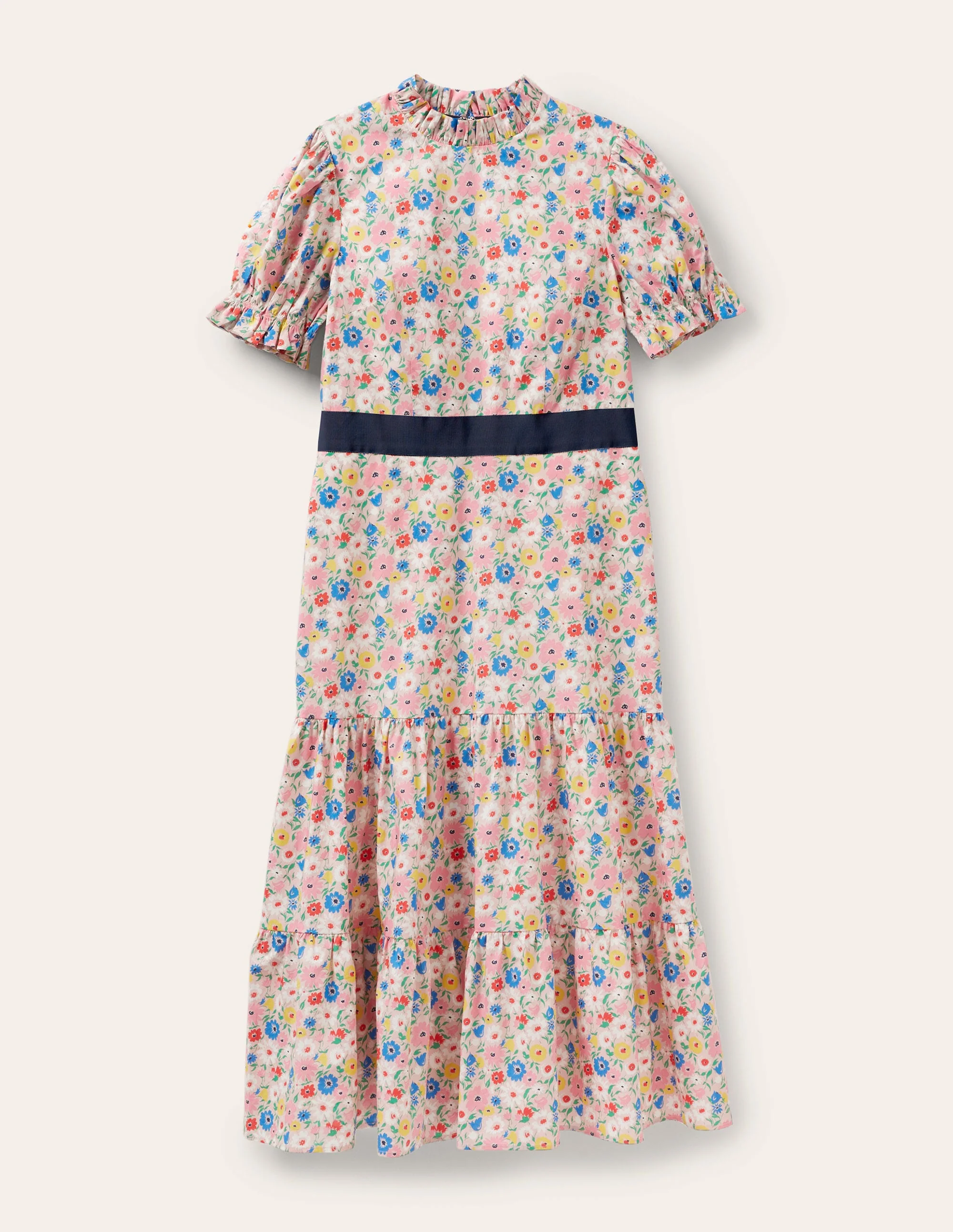 Gestuftes Midikleid mit gerüschtem Ausschnitt-Milchshake, Elegante Blüten - Image 6