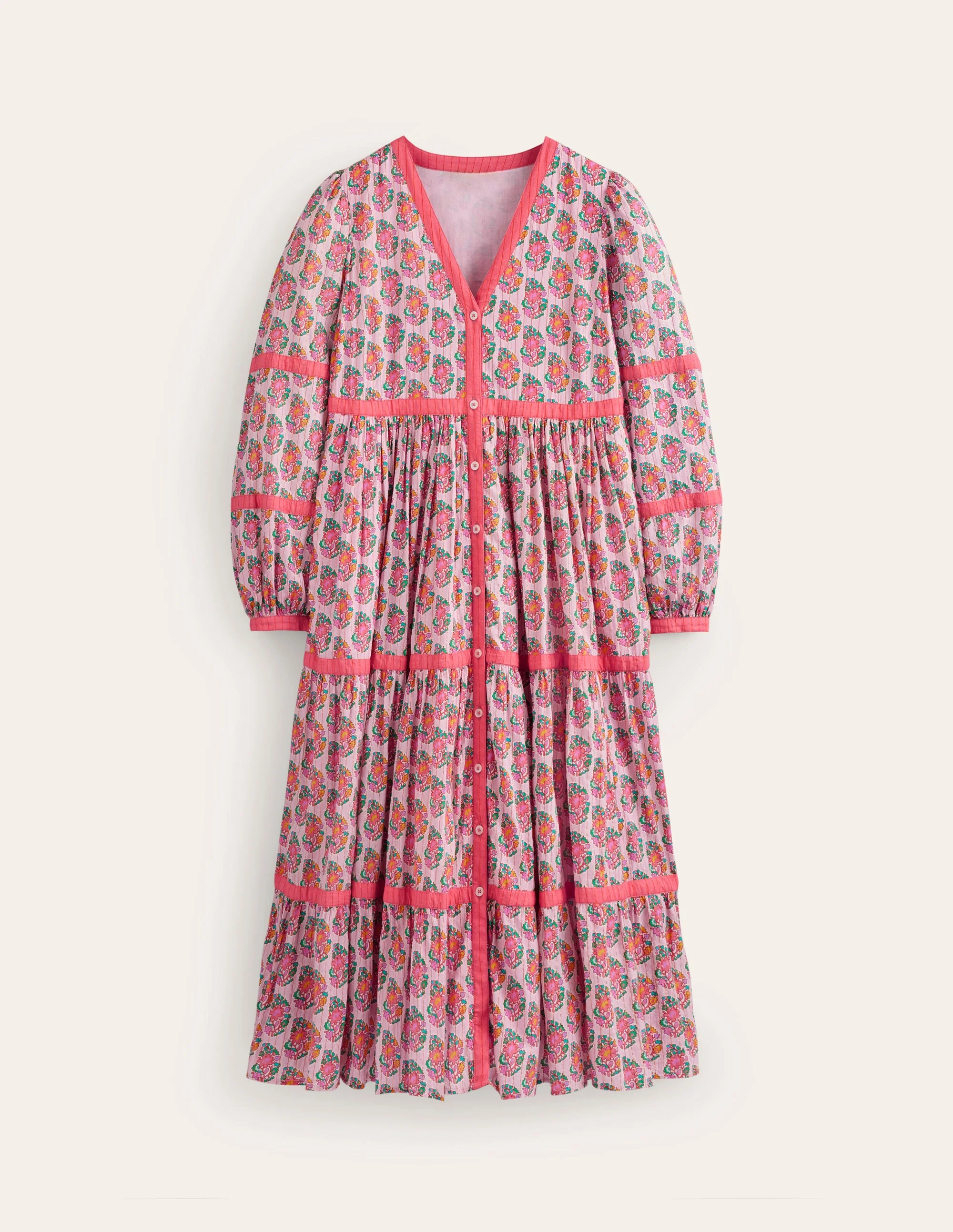 Gestuftes Midikleid mit V-Ausschnitt-Duftende Lilie, Paisley - Image 6