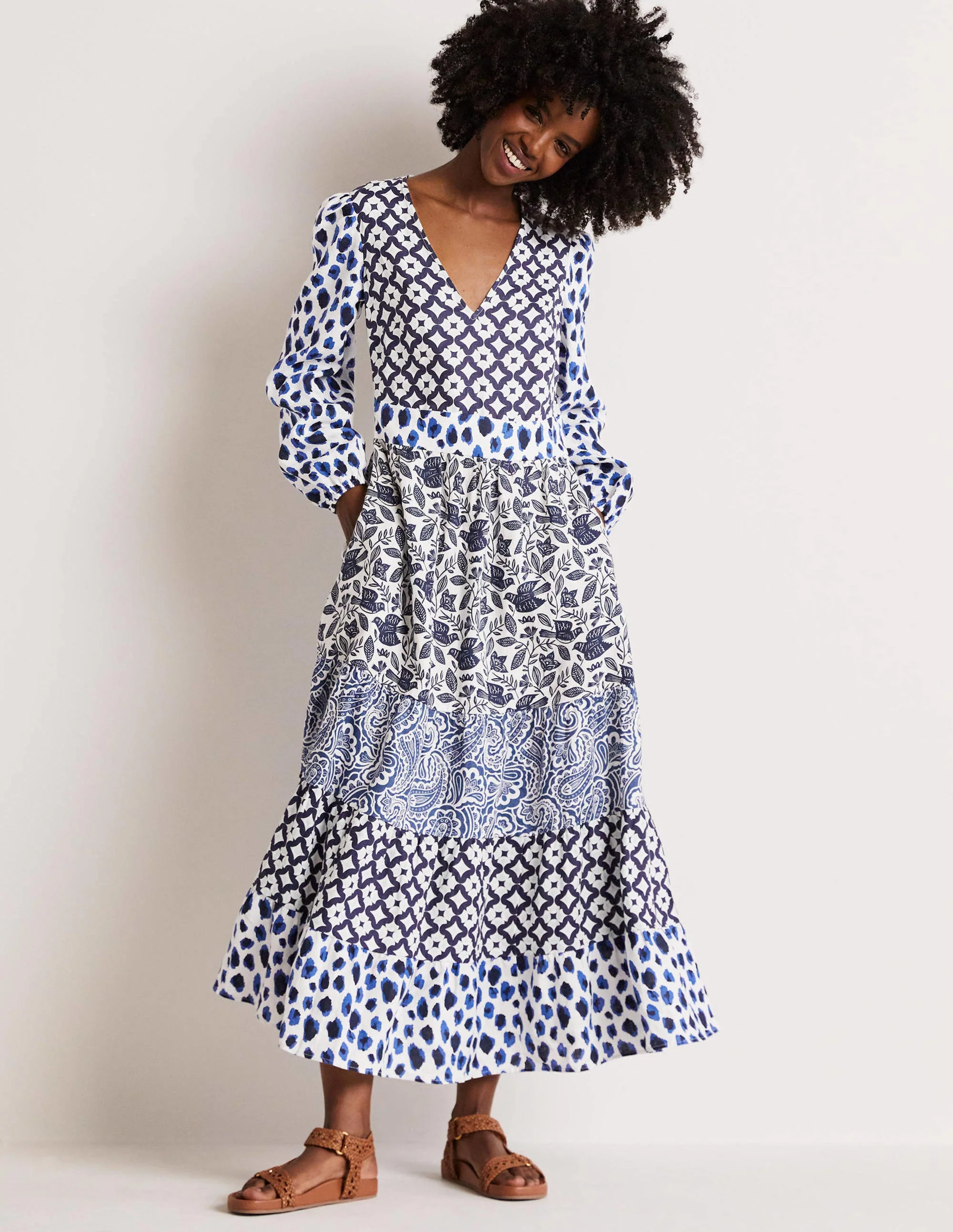 Gestuftes Upcycling Maxi-Kleid-Blau - Image 6