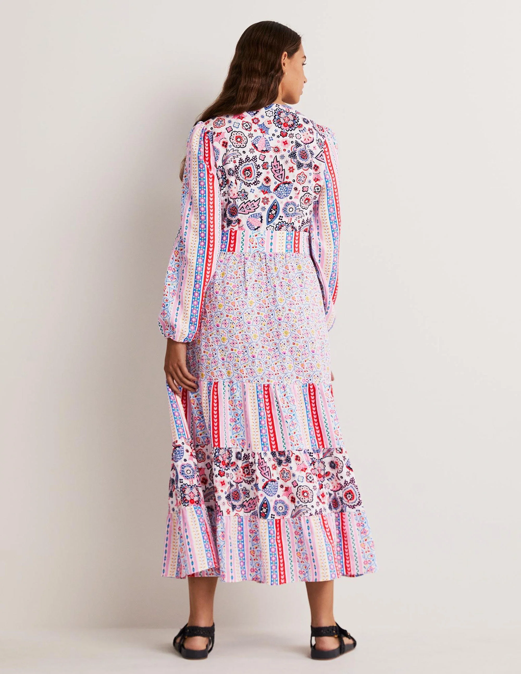 Gestuftes Upcycling Maxi-Kleid-Rosa - Image 3