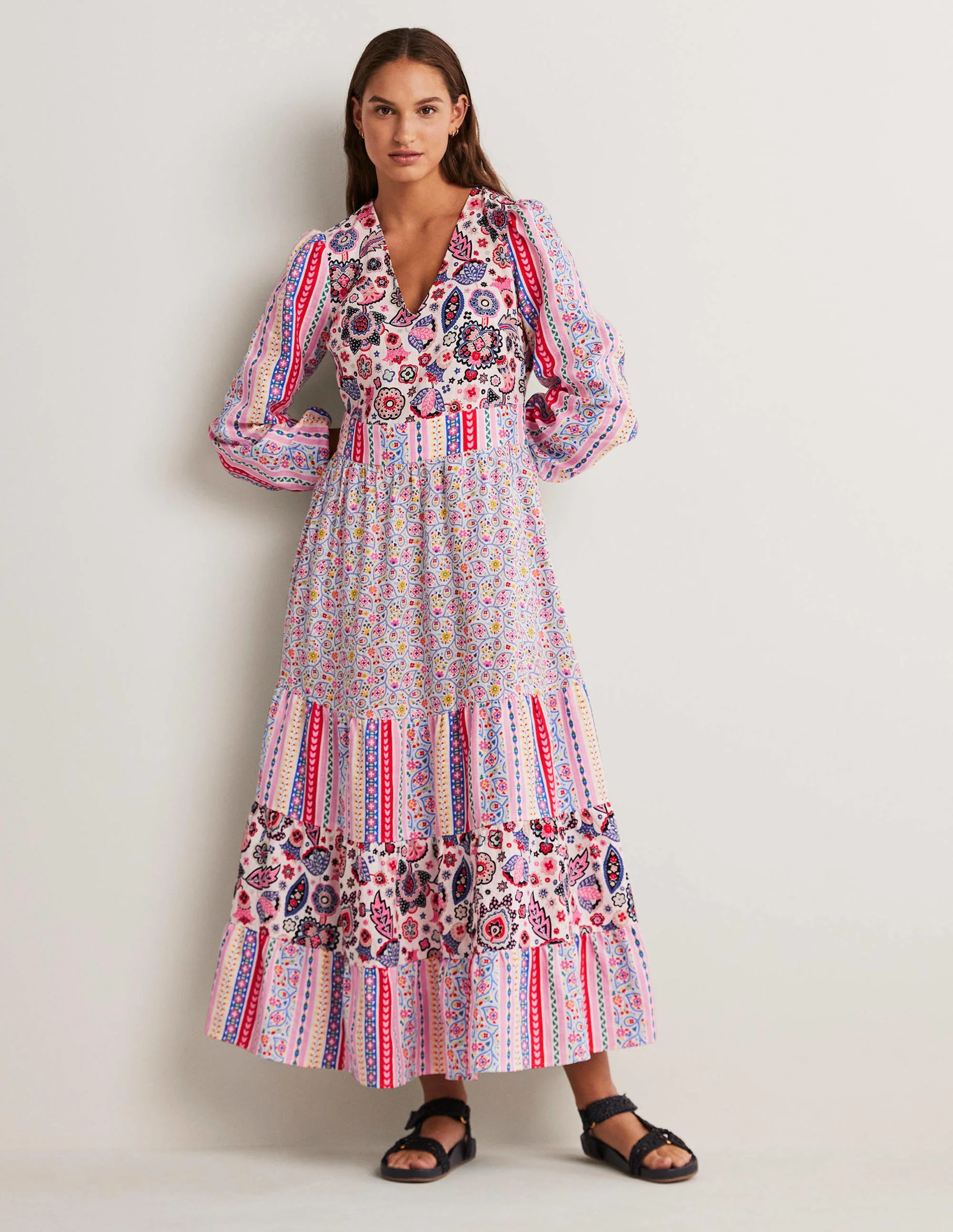 Gestuftes Upcycling Maxi-Kleid-Rosa - Image 5
