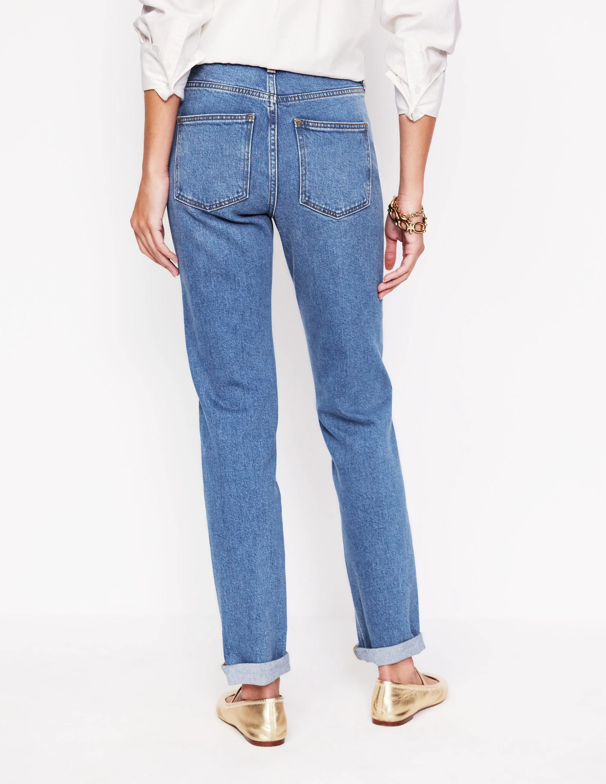Girlfriend-Jeans-Metallic-Gold Seitenstreifen - Image 3