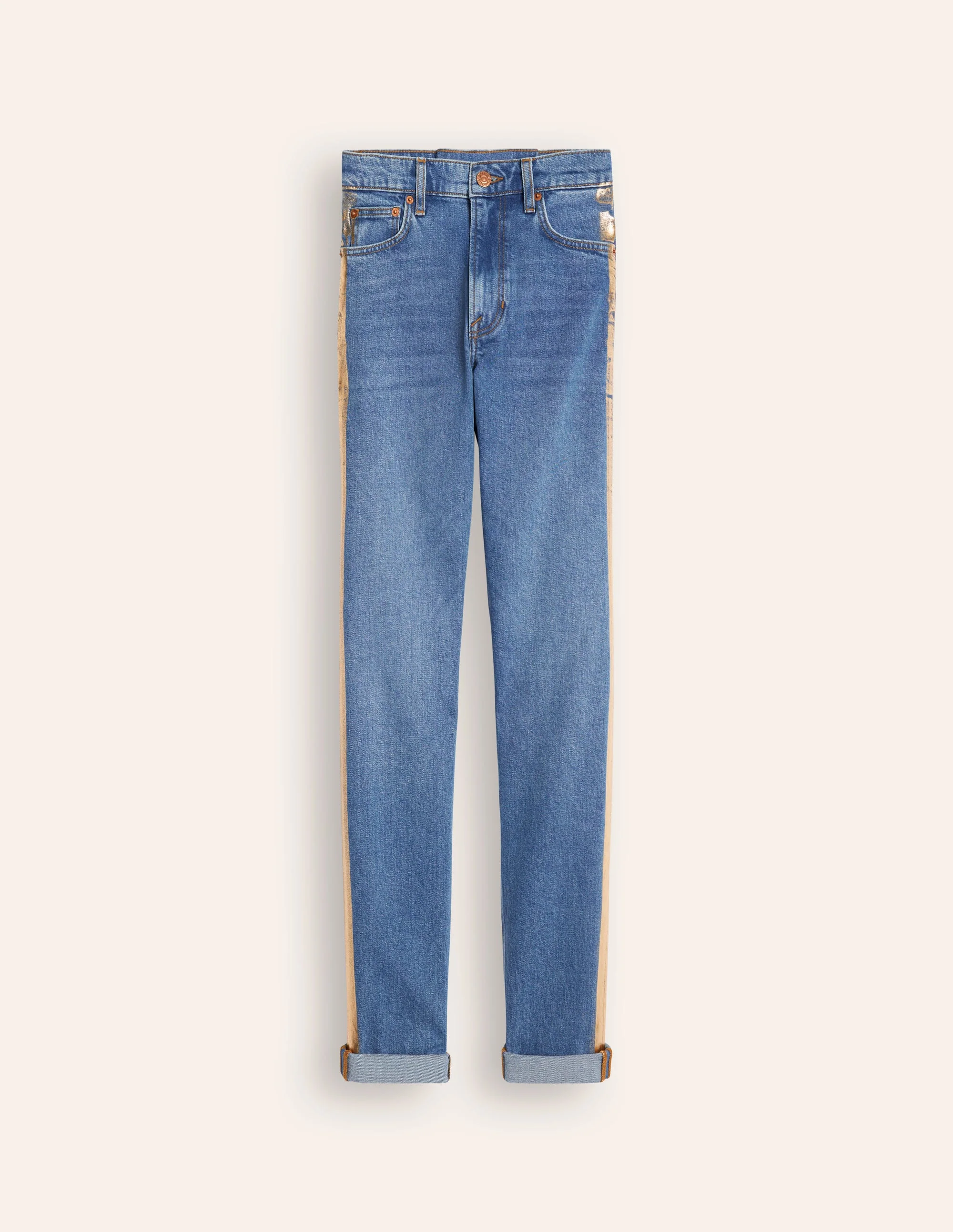 Girlfriend-Jeans-Metallic-Gold Seitenstreifen - Image 6