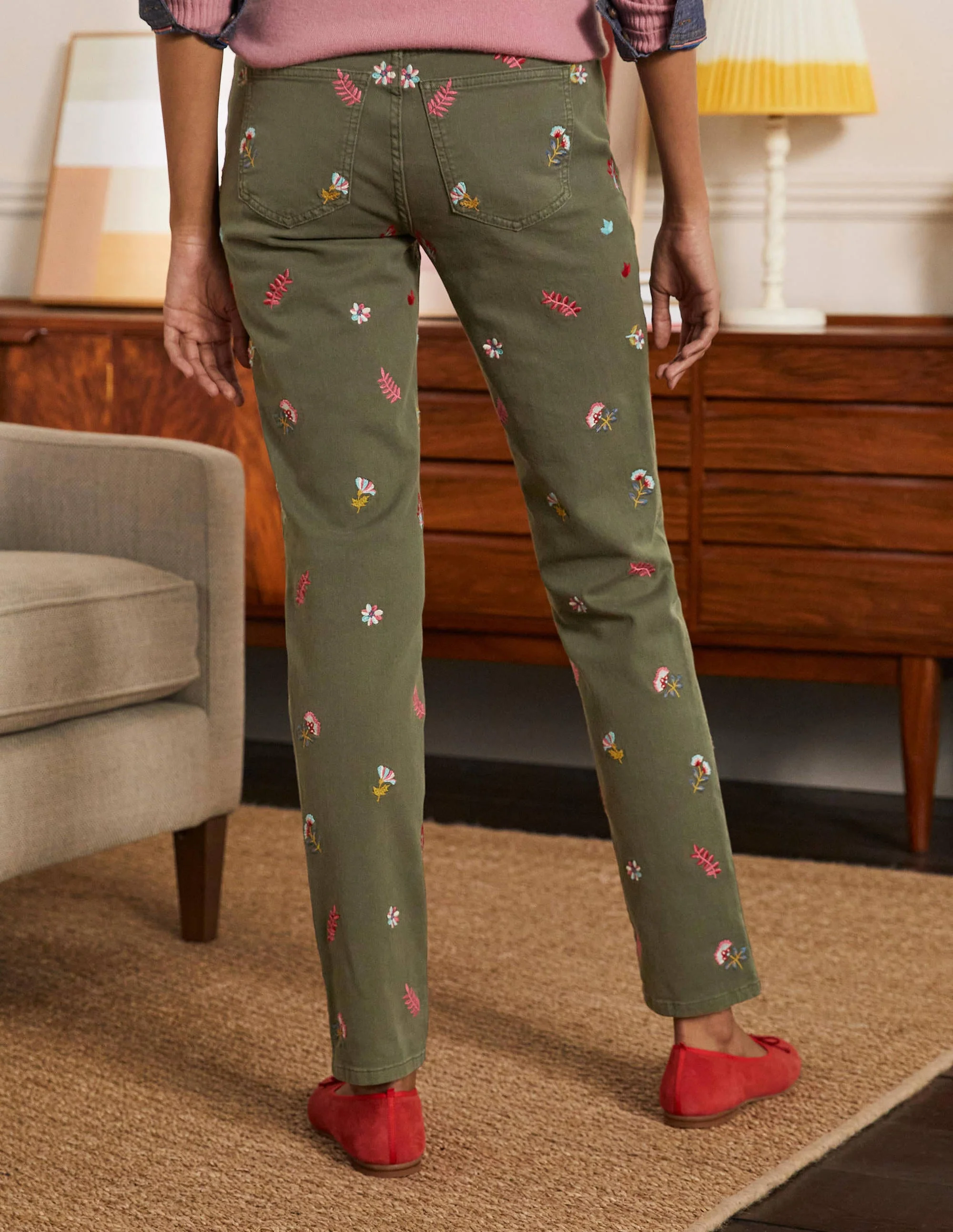 Girlfriend-Jeans-Sumpfgrün, Stickerei - Image 3