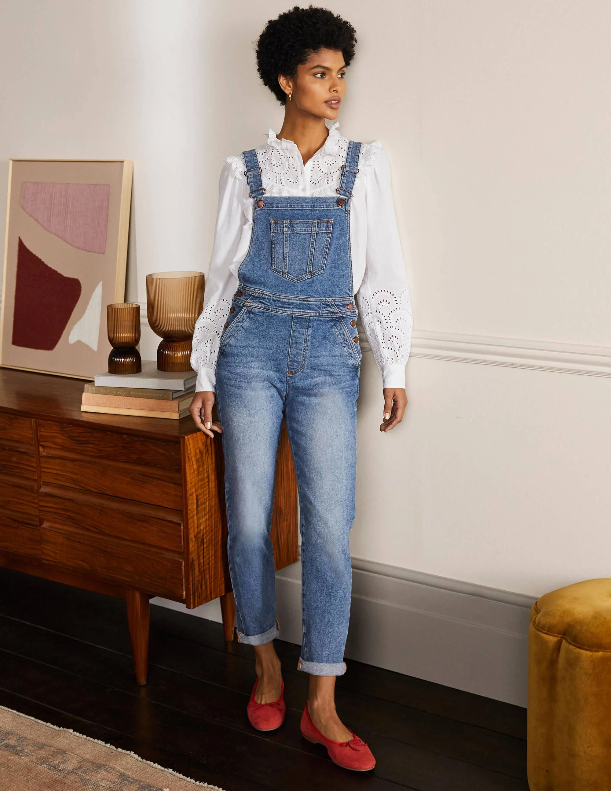 Girlfriend-Latzhose-Mittleres Vintageblau
