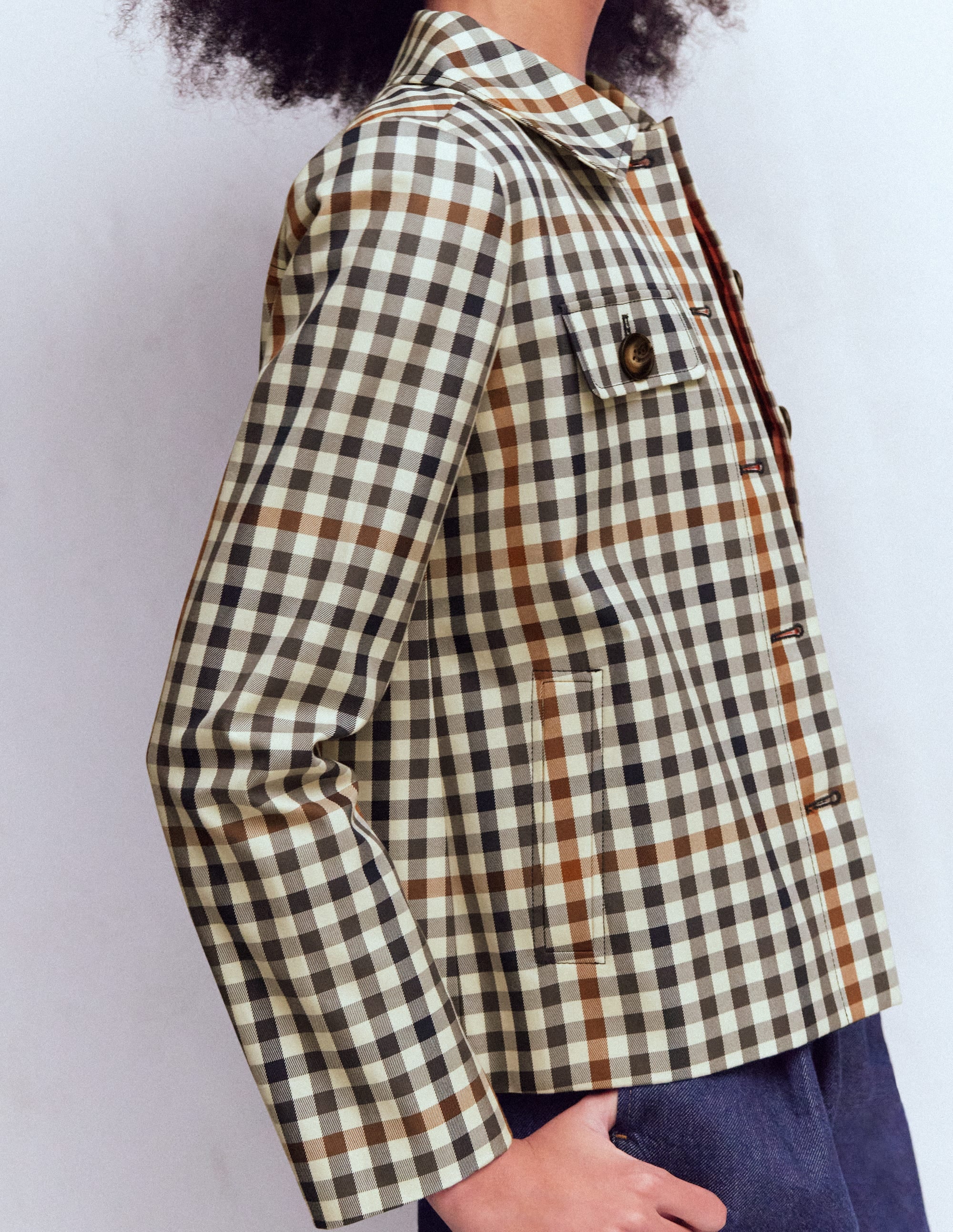 Gloucester Trenchcoat-Grau, Braun Vichykaro - Image 2