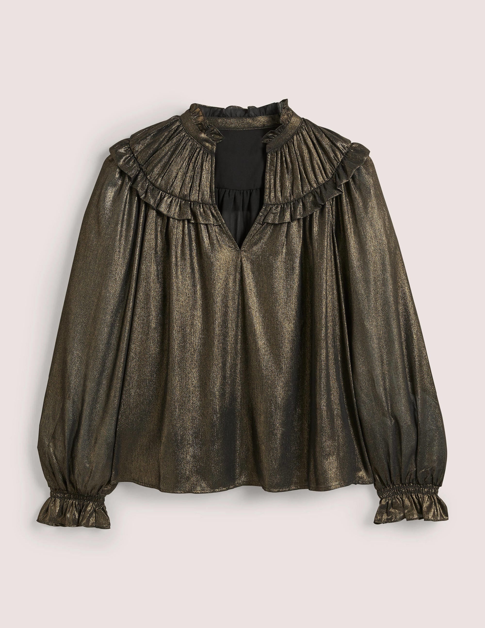 Gold Ruffle Collar Metallic Top-Gold - Image 5