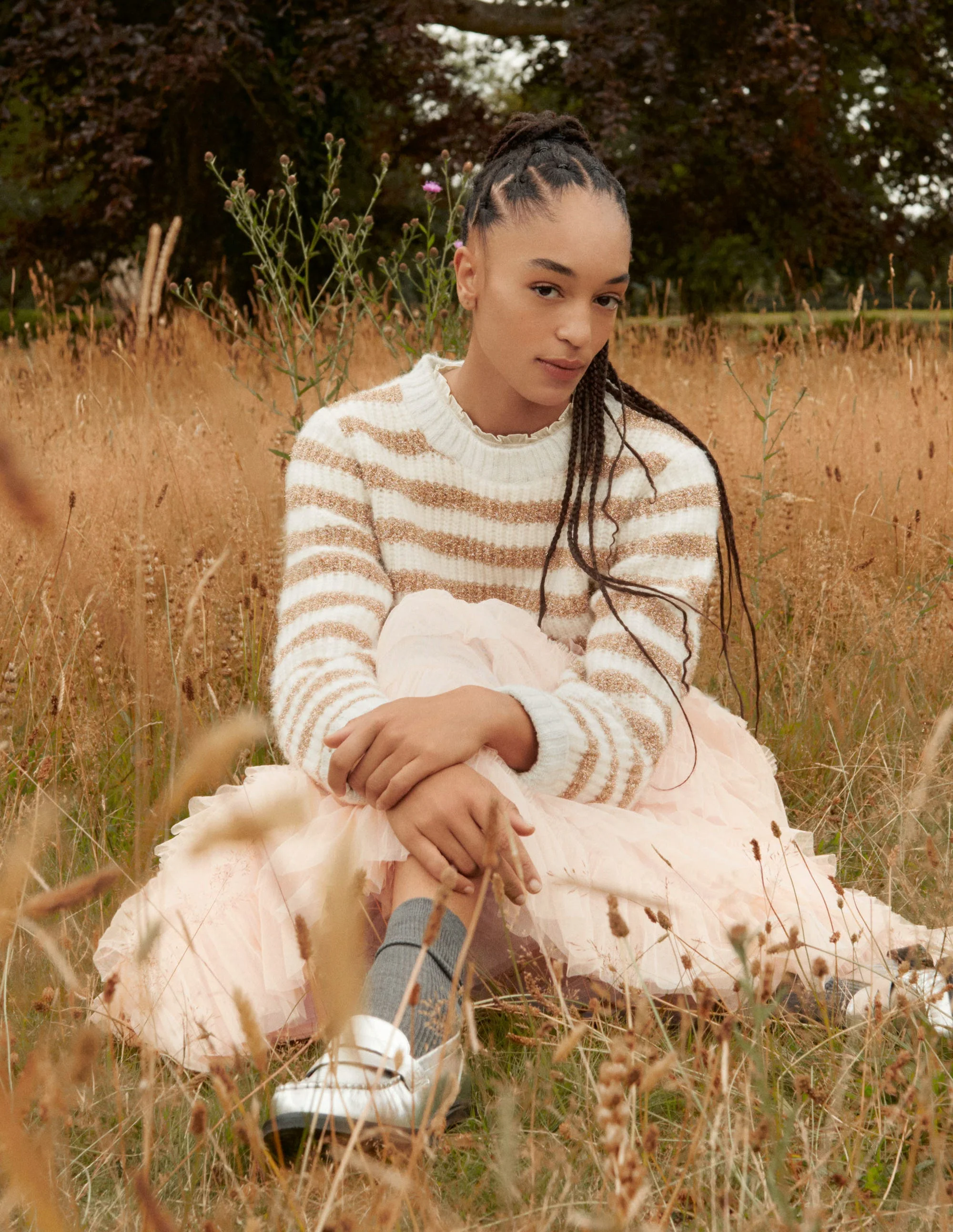 Gold Sparkle Stripe Ribbed Jumper-Naturweiß/Gold, Lamettastreifen - Image 4