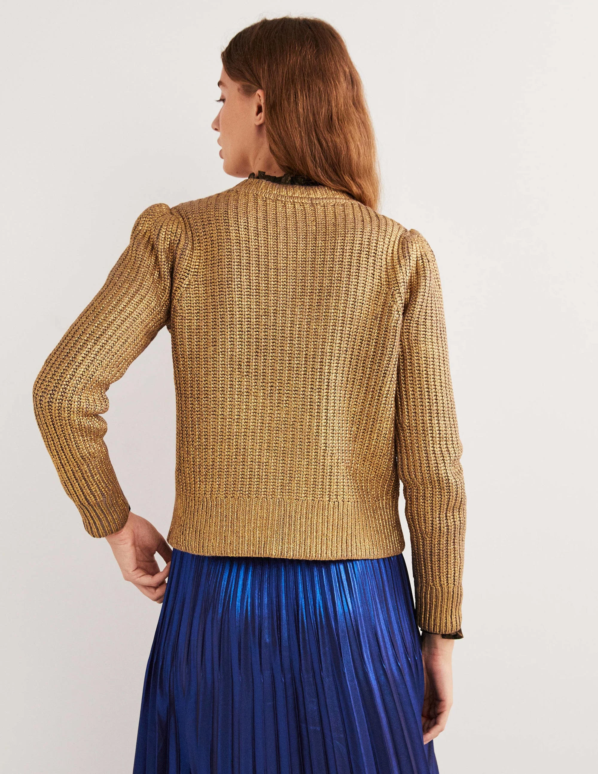 Goldener Rippstrickcardigan-Goldfolie - Image 3