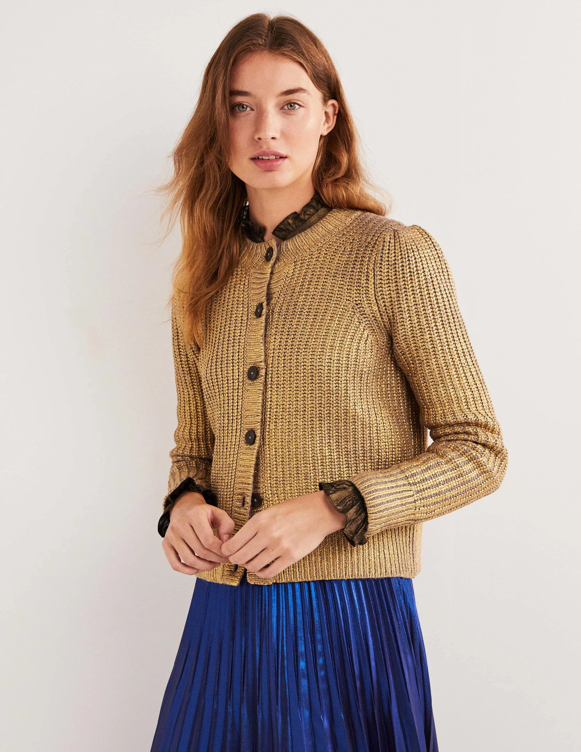 Goldener Rippstrickcardigan-Goldfolie - Image 4