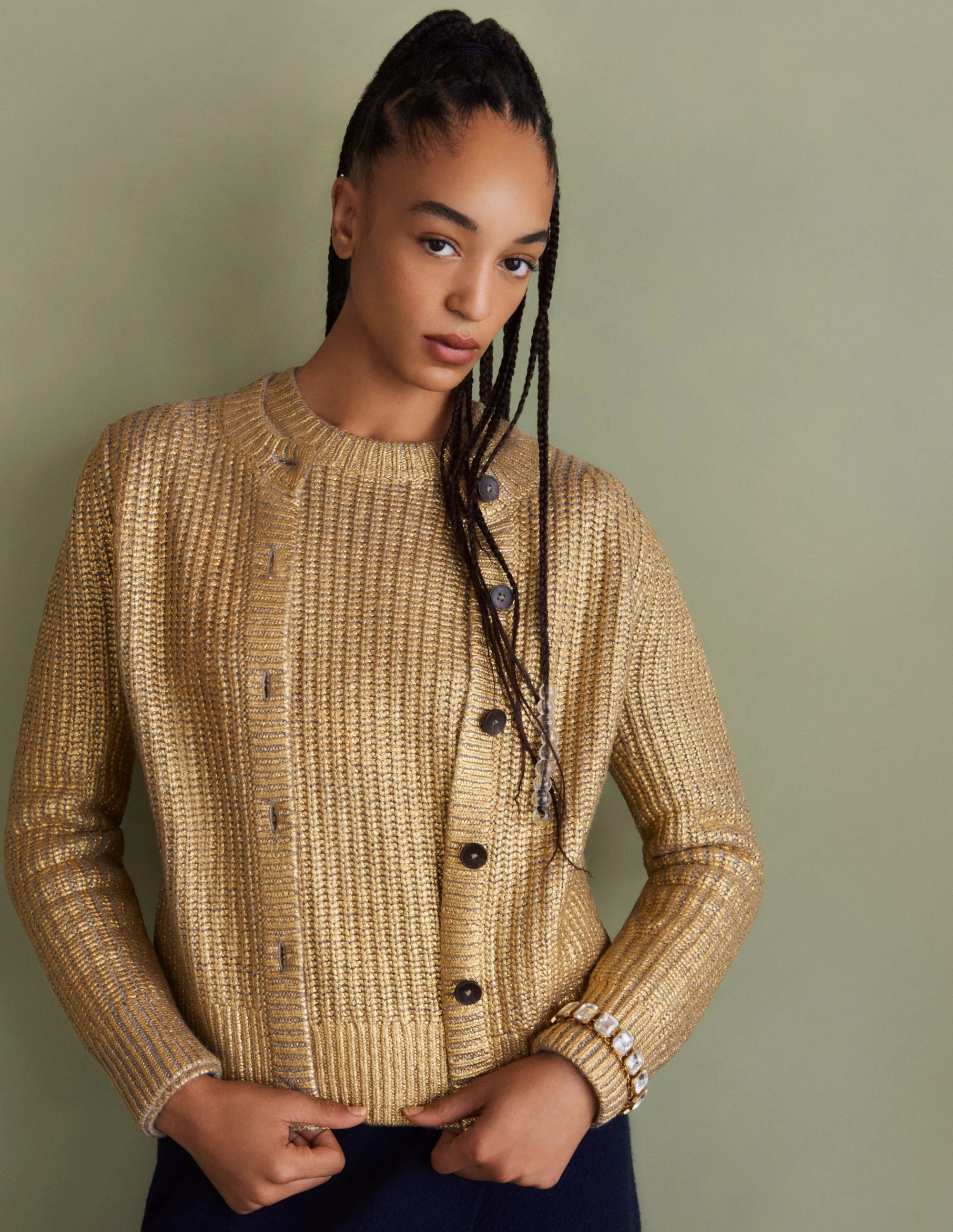 Goldener Rippstrickcardigan-Goldfolie - Image 5