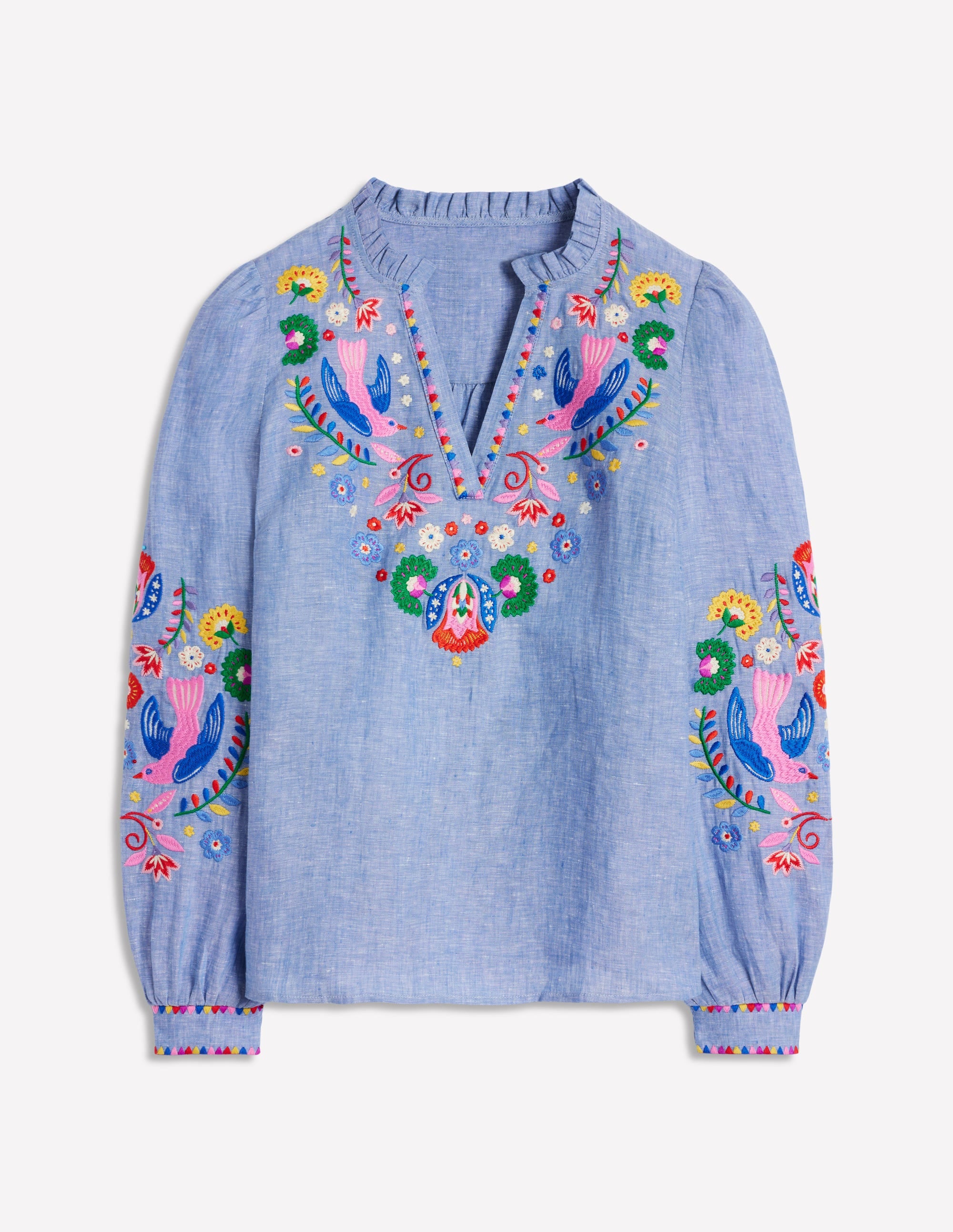 Grace Leinenoberteil-Chambray, Vogelstickerei - Image 7