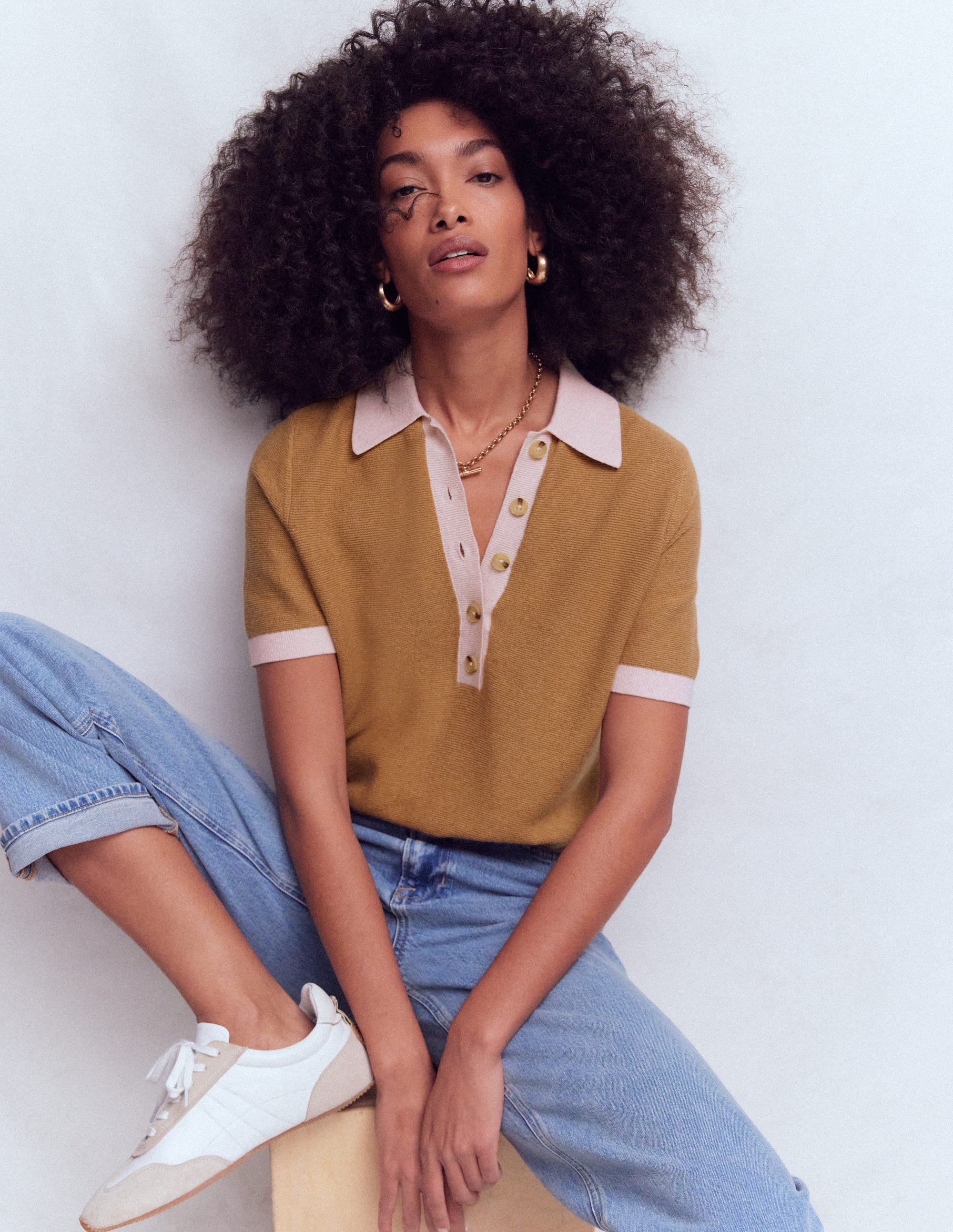 Grace T-Shirt in Blockfarben-Camel Meliert