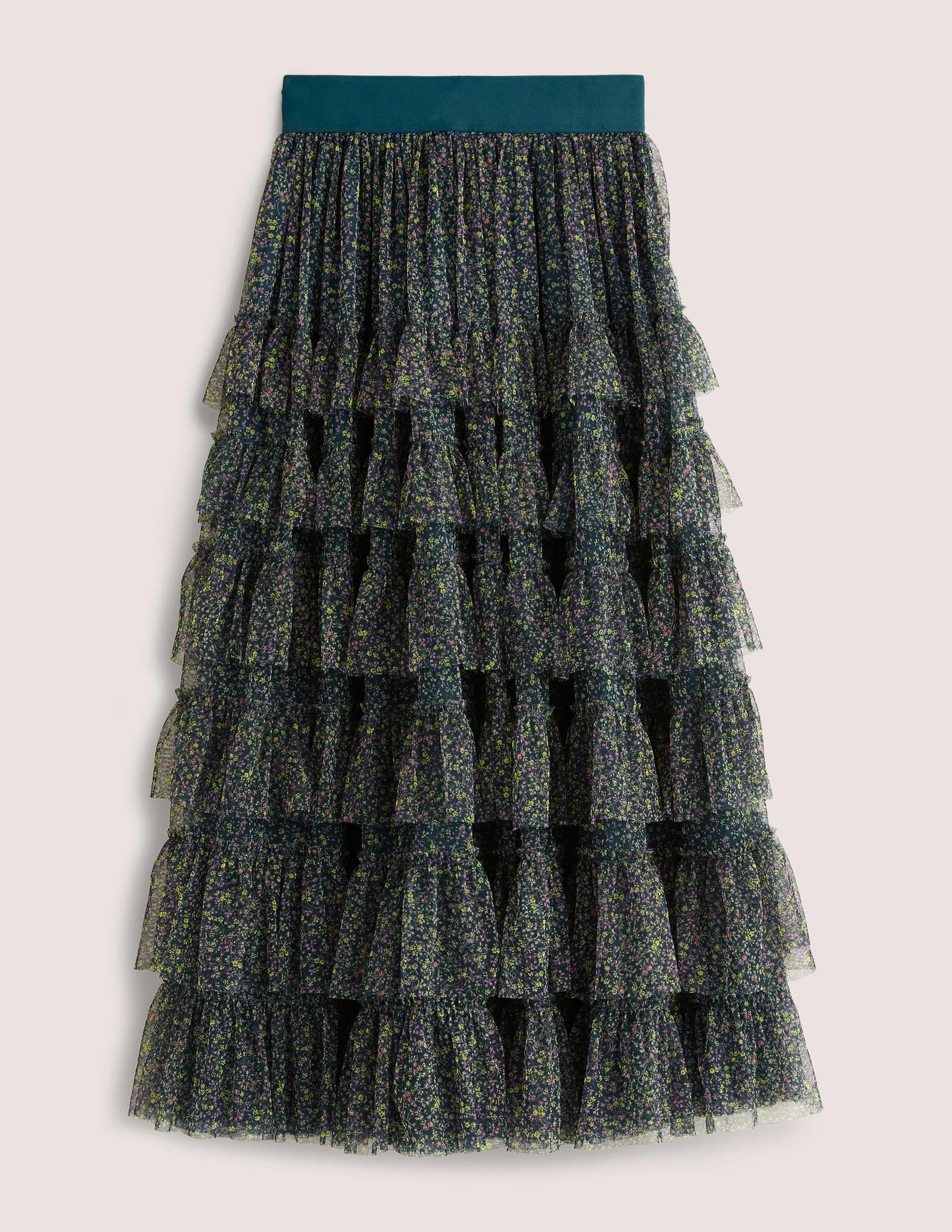 Green Ditsy Floral Tulle Midi Skirt-Algengrün, Wildranke - Image 6