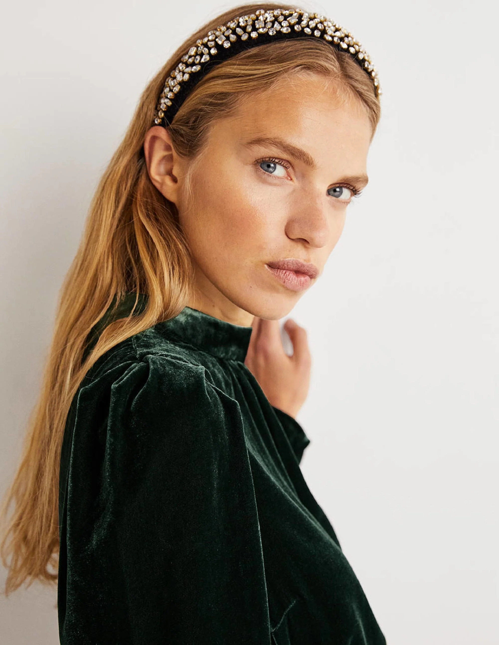 Green Mutton Sleeve Velvet Top-Onyxgrün - Image 2