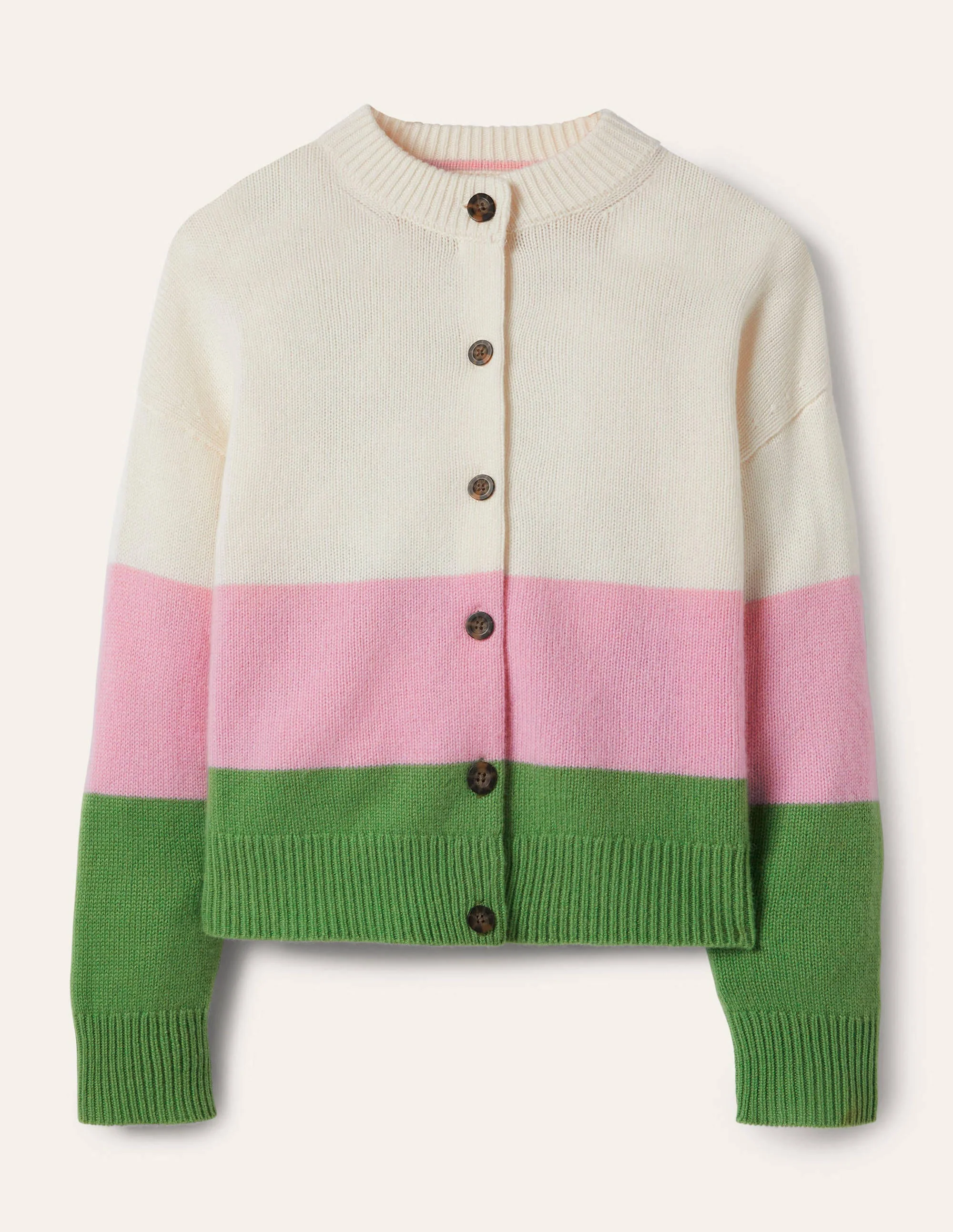 Grobgestrickter Kaschmircardigan-Englischer Efeu/Cameo-Rosa, Gestreift - Image 5
