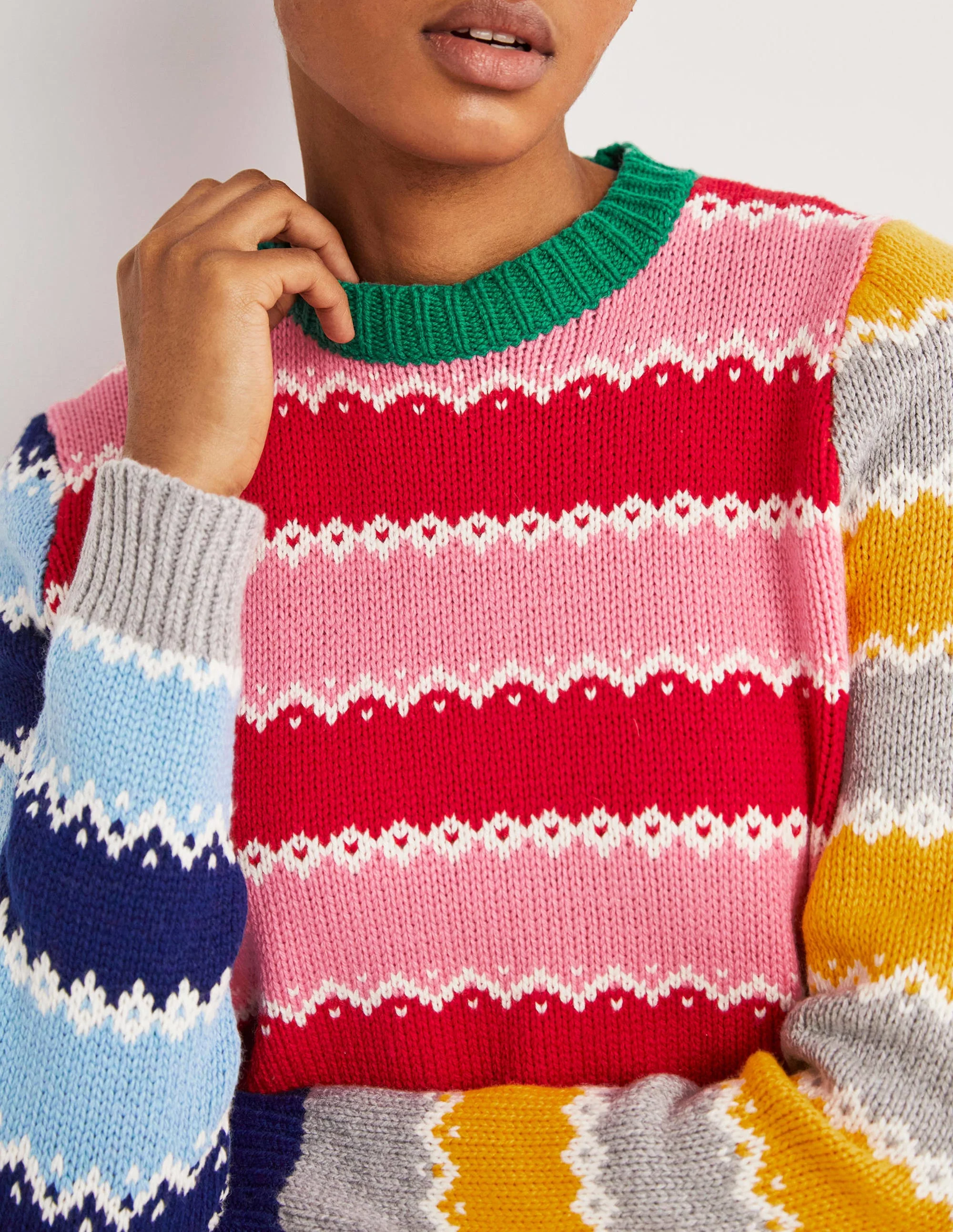 Grobgestrickter weihnachtlicher Pullover-Bunt Gestreift, Mustermix - Image 2