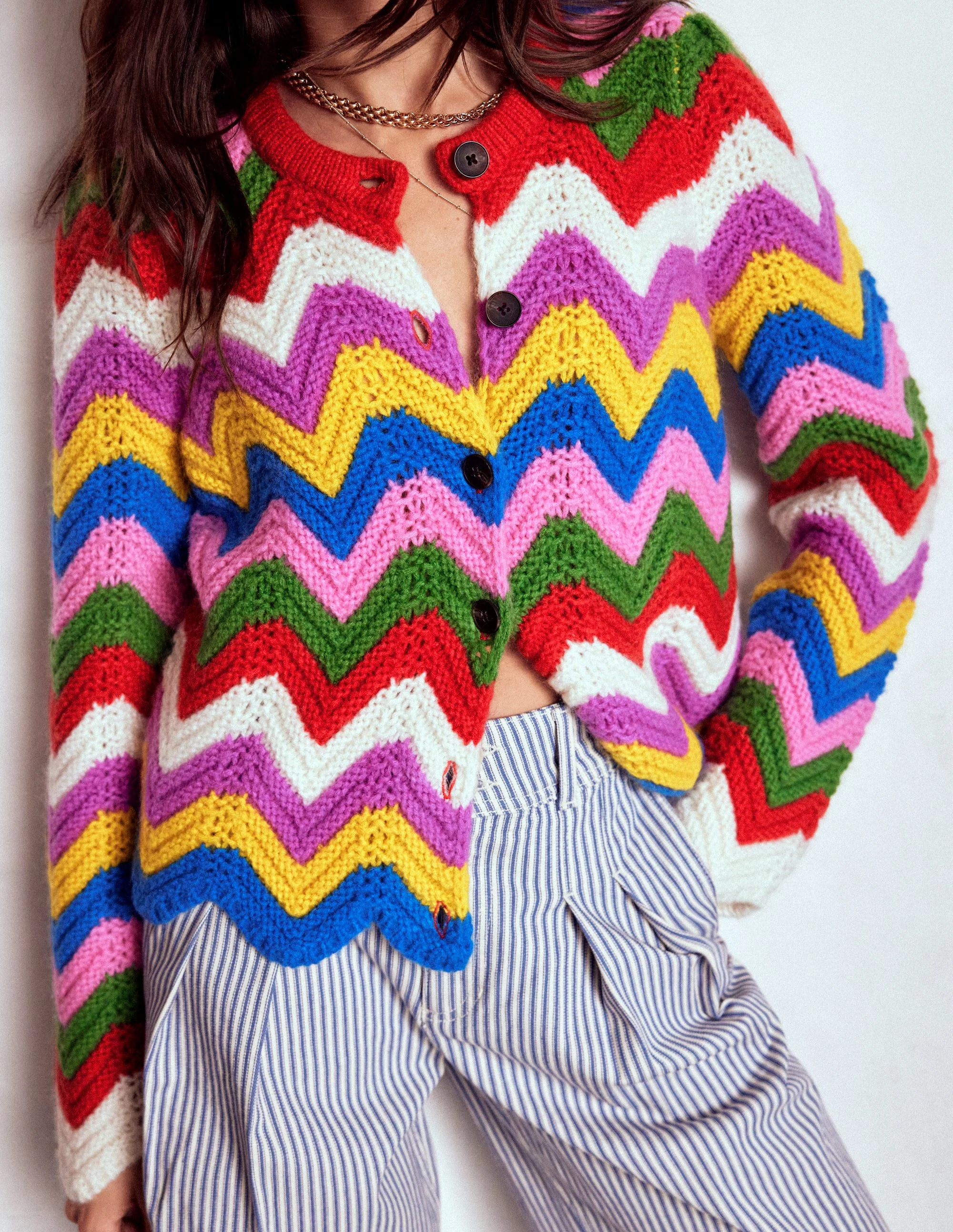 Grobstrickjacke mit Chevronmuster-Bunt, Zickzack - Image 3