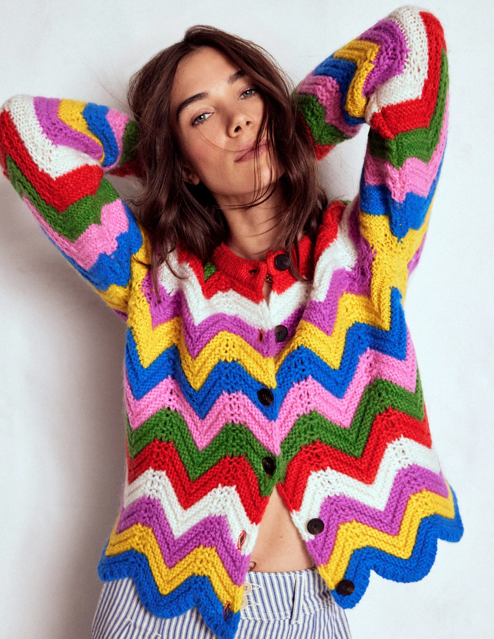 Grobstrickjacke mit Chevronmuster-Bunt, Zickzack - Image 6