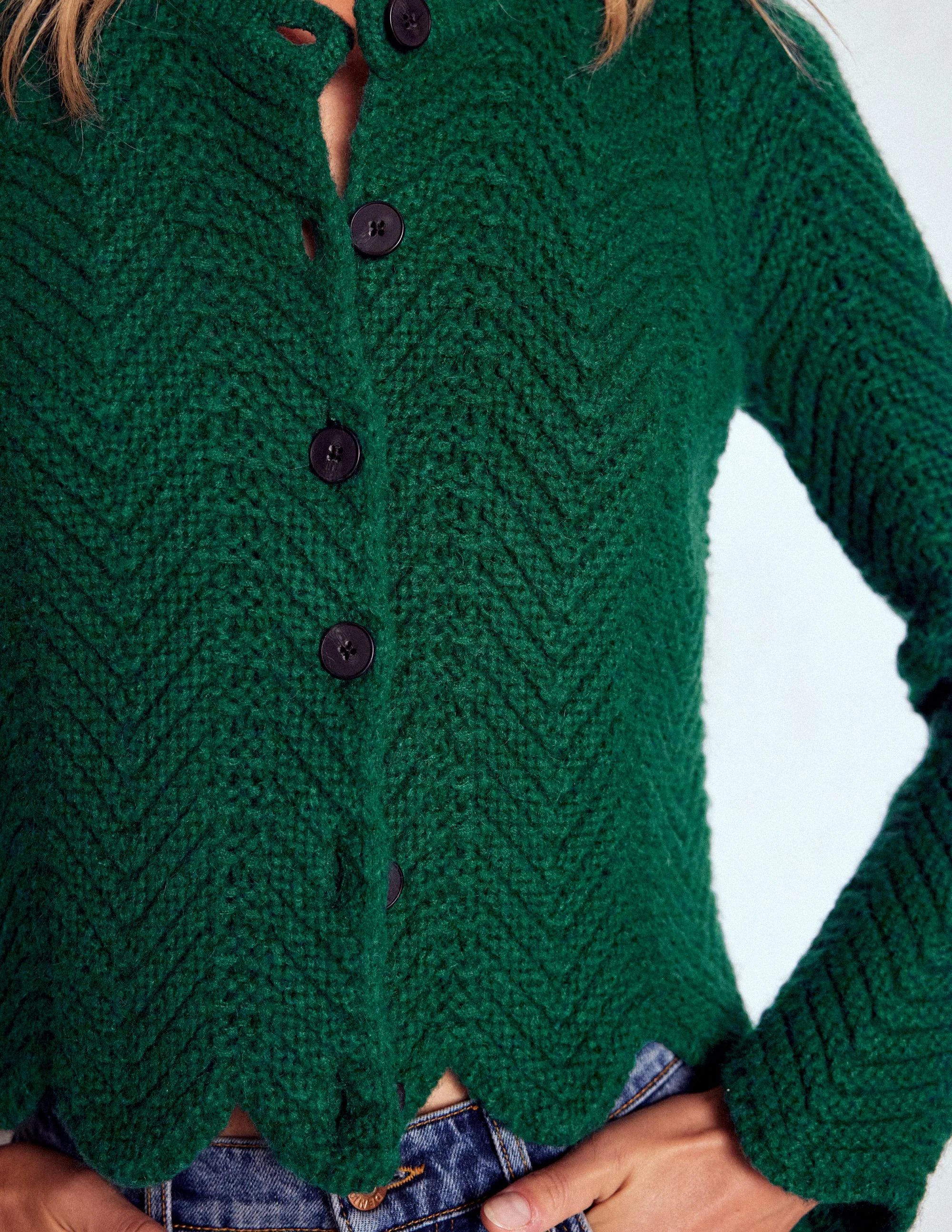 Grobstrickjacke mit Chevronmuster-Dunkles Smaragdgrün - Image 2
