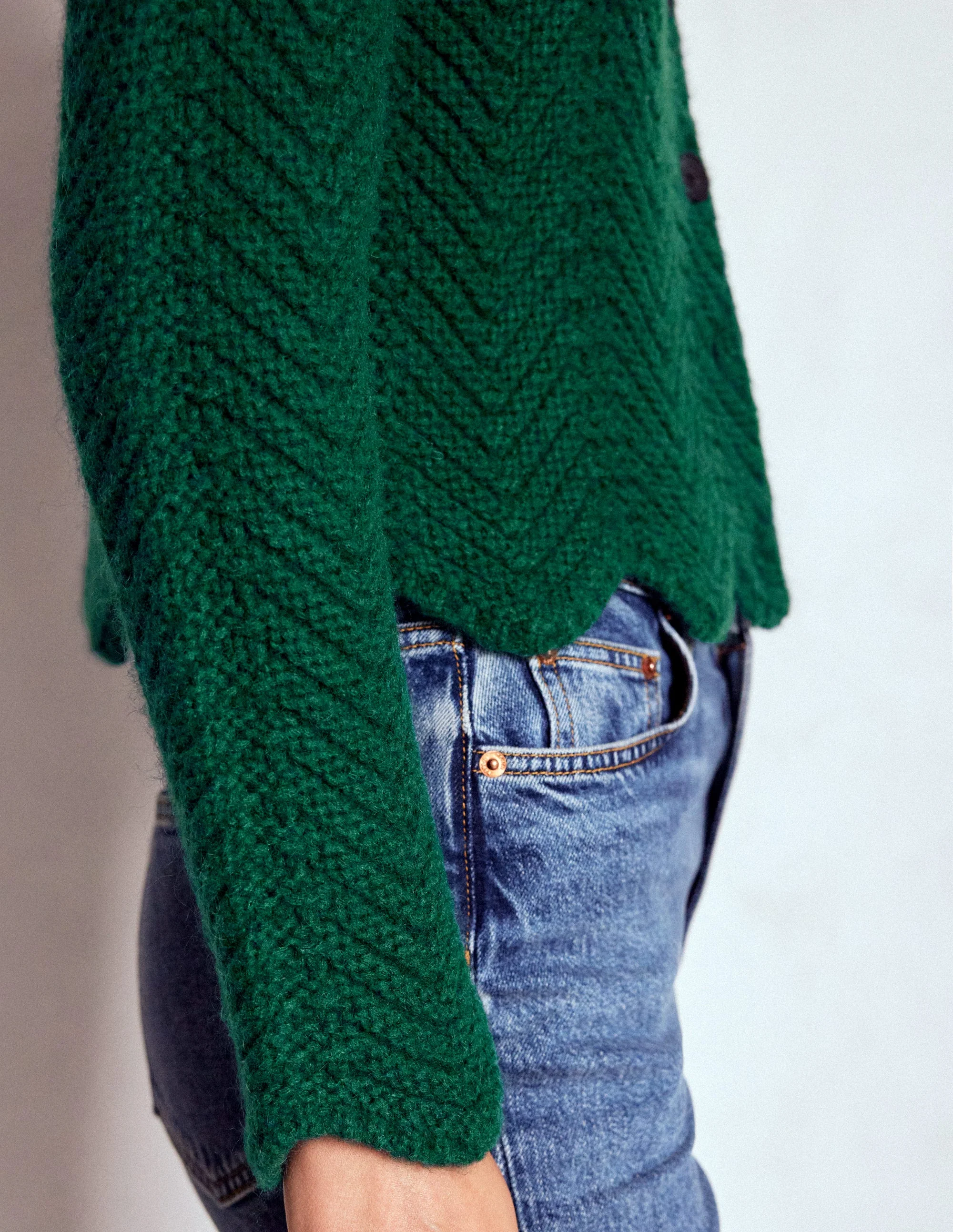 Grobstrickjacke mit Chevronmuster-Dunkles Smaragdgrün - Image 5
