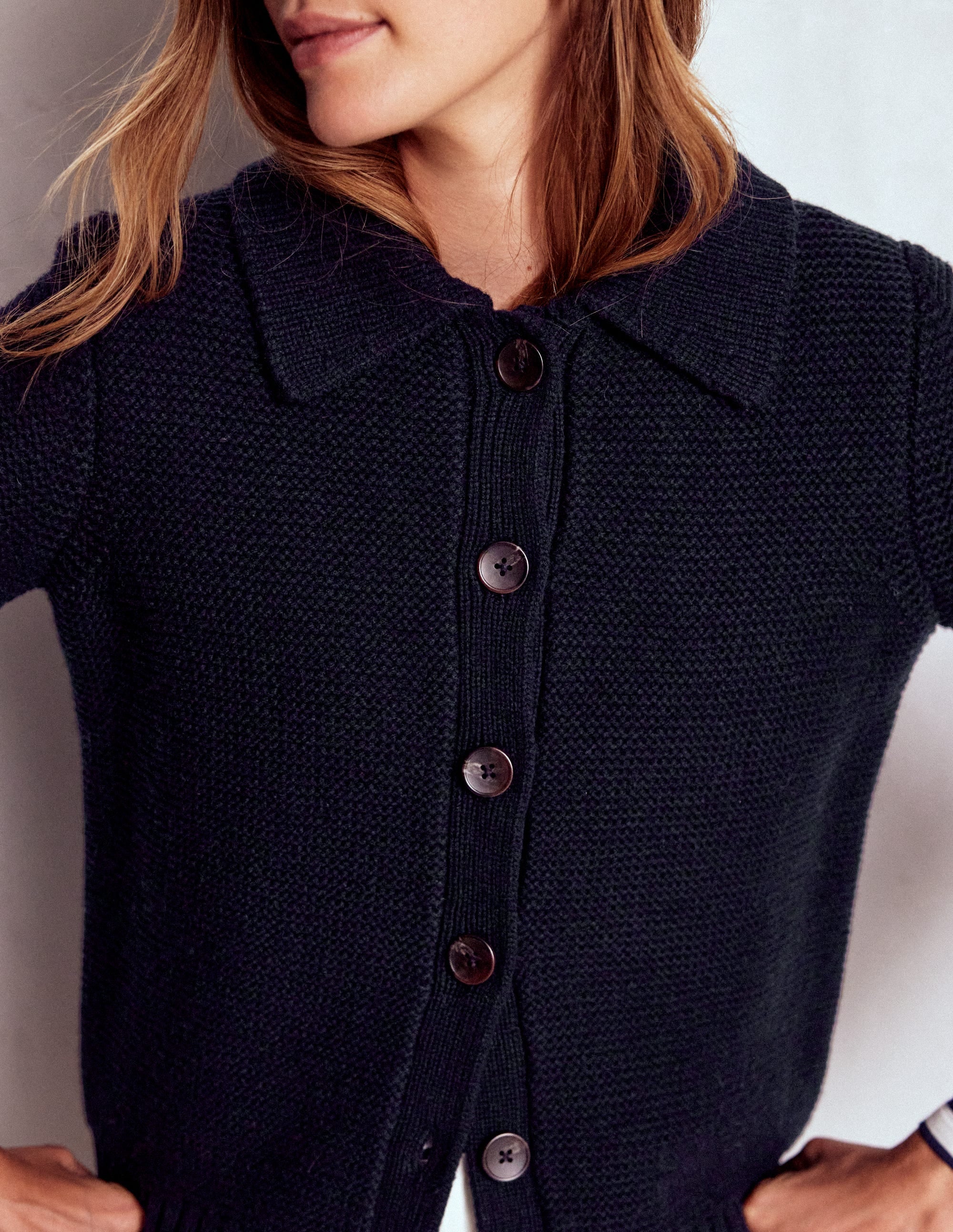 Grobstrickjacke mit Kragen-Marineblau - Image 2