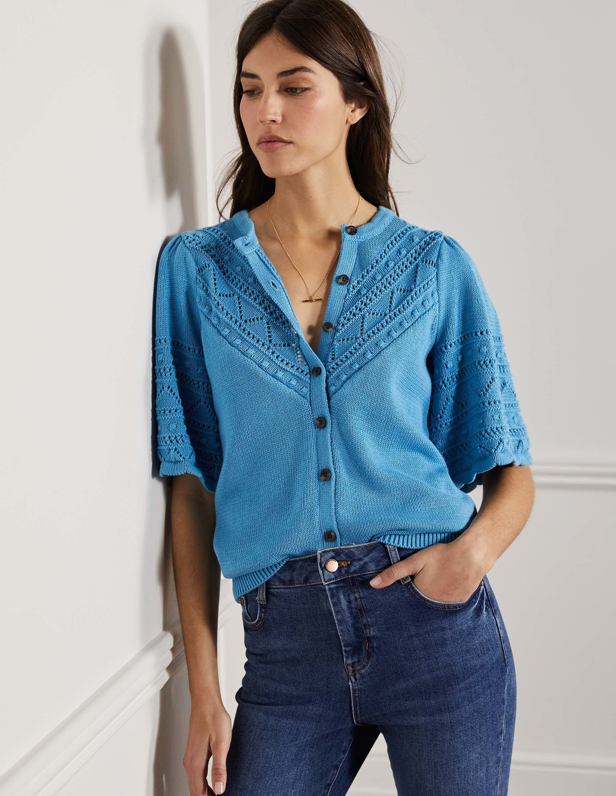 Häkel-Cardigan mit weiten Ärmeln-Bergquellenblau