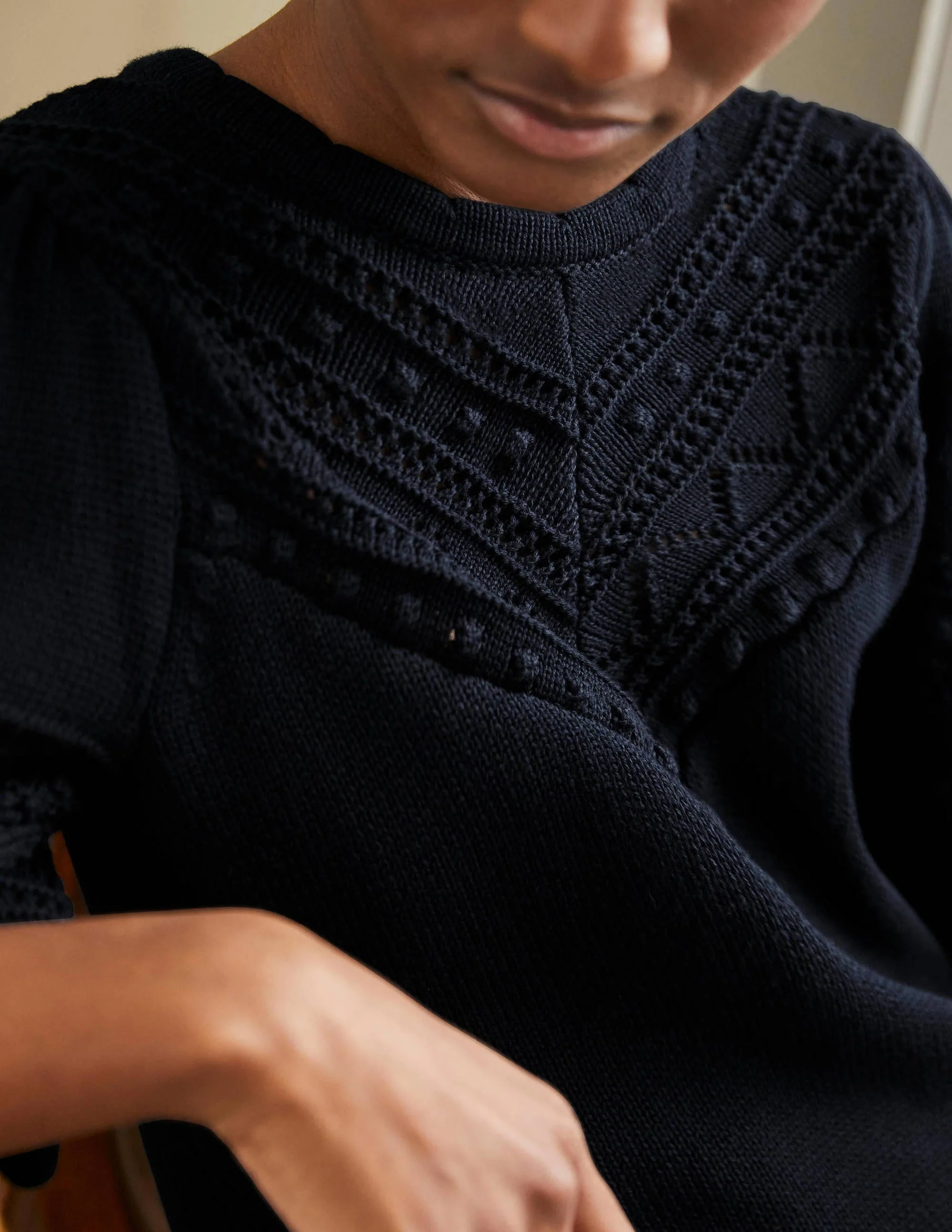 Häkel-Pullover mit weiten Ärmeln-Marineblau - Image 2