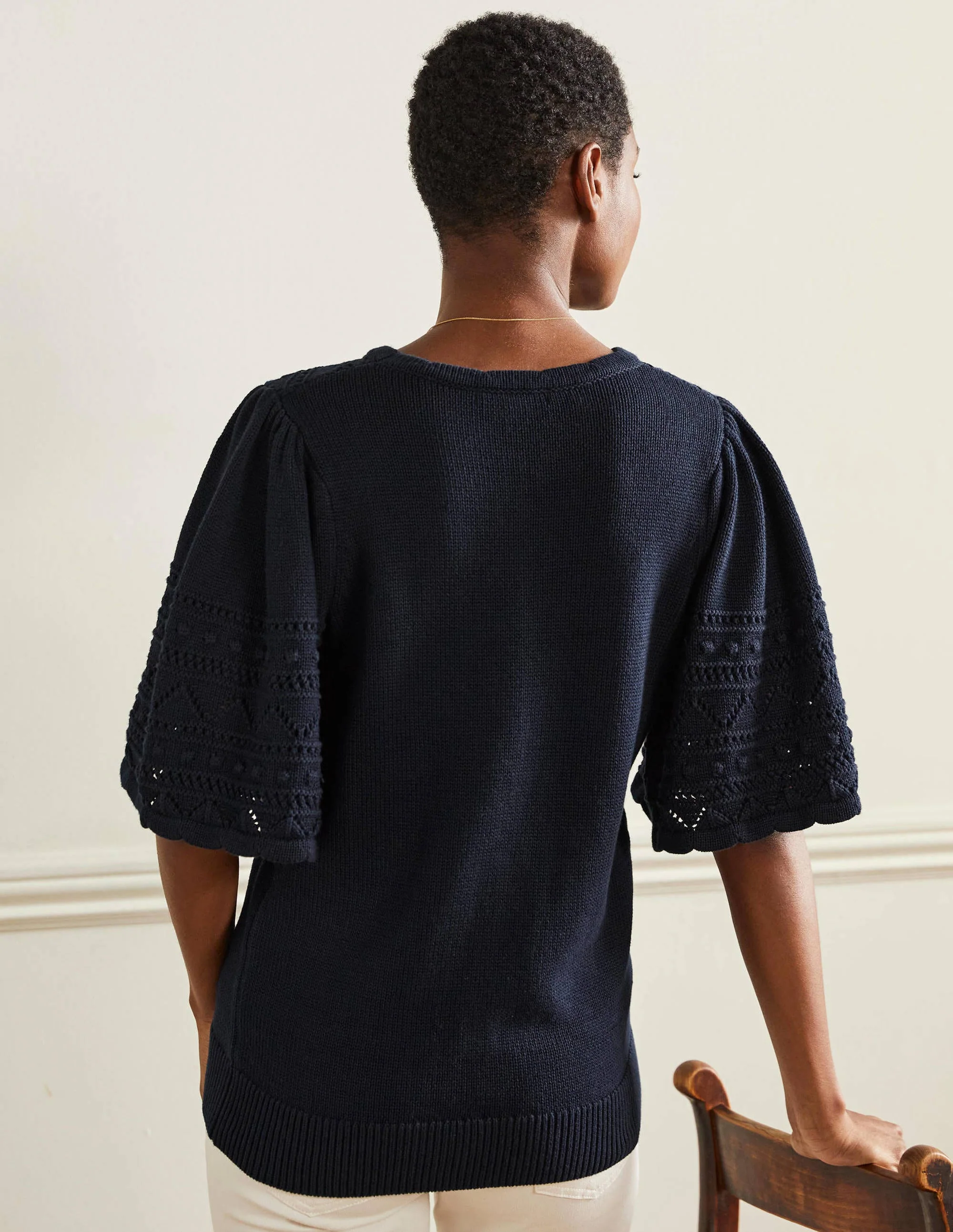 Häkel-Pullover mit weiten Ärmeln-Marineblau - Image 3