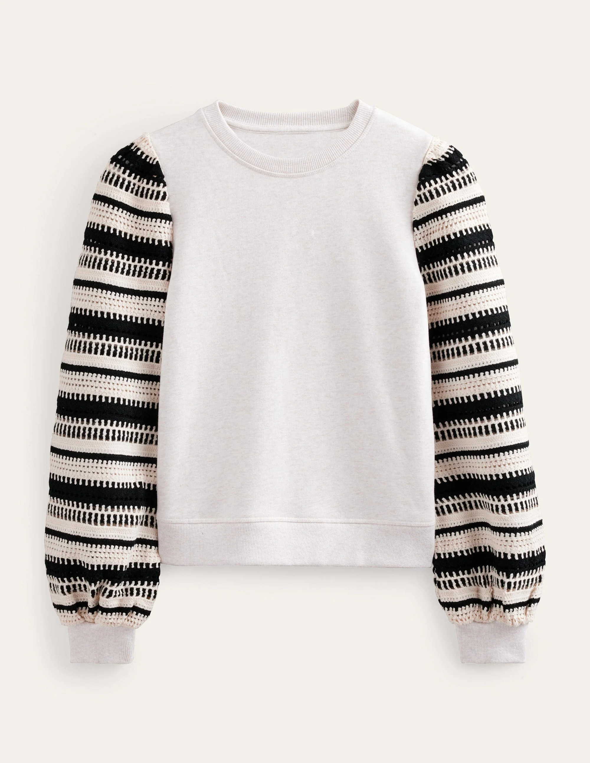 Häkel-Sweatshirt-Hellbeige Meliert, Häkelärmel - Image 5