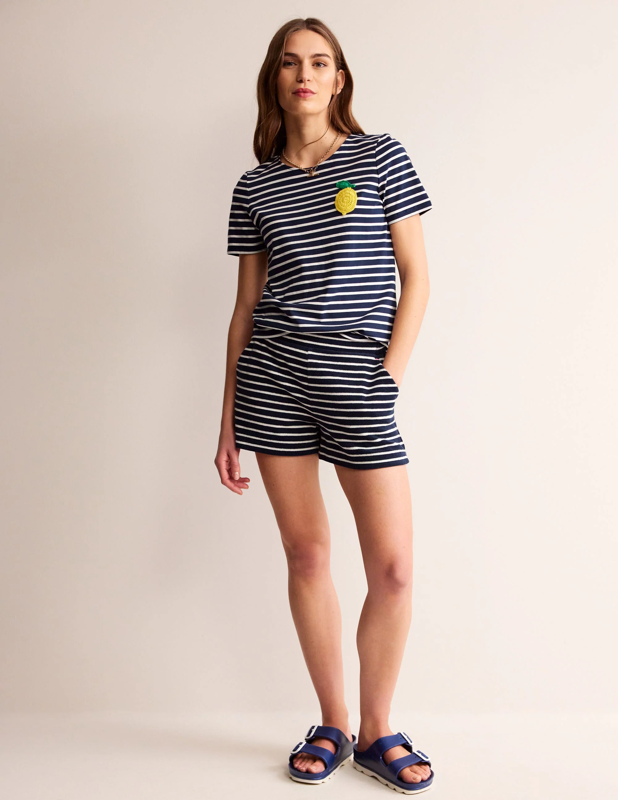 Häkel-T-Shirt-Marineblau, Naturweiß Zitronen - Image 4