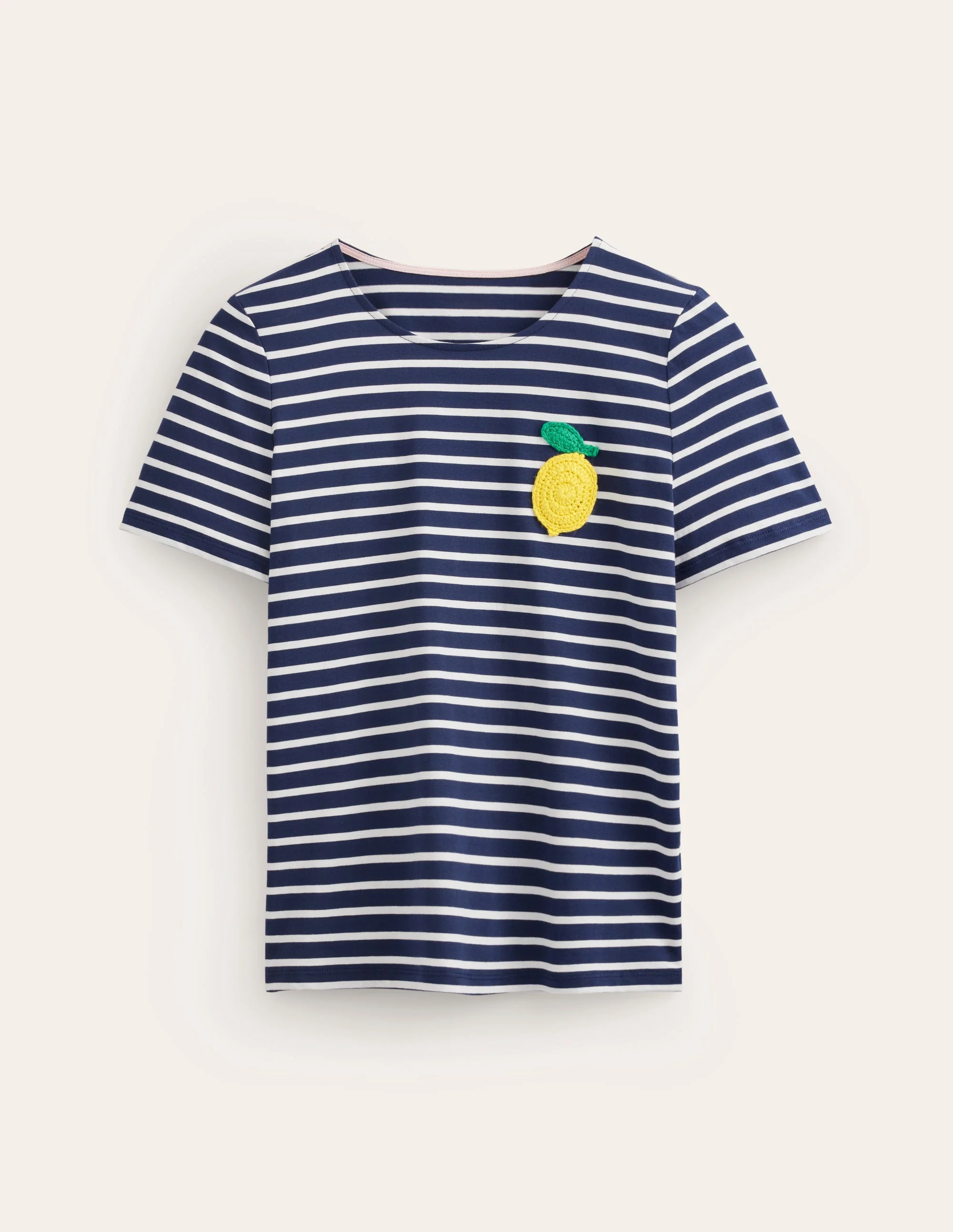 Häkel-T-Shirt-Marineblau, Naturweiß Zitronen - Image 5