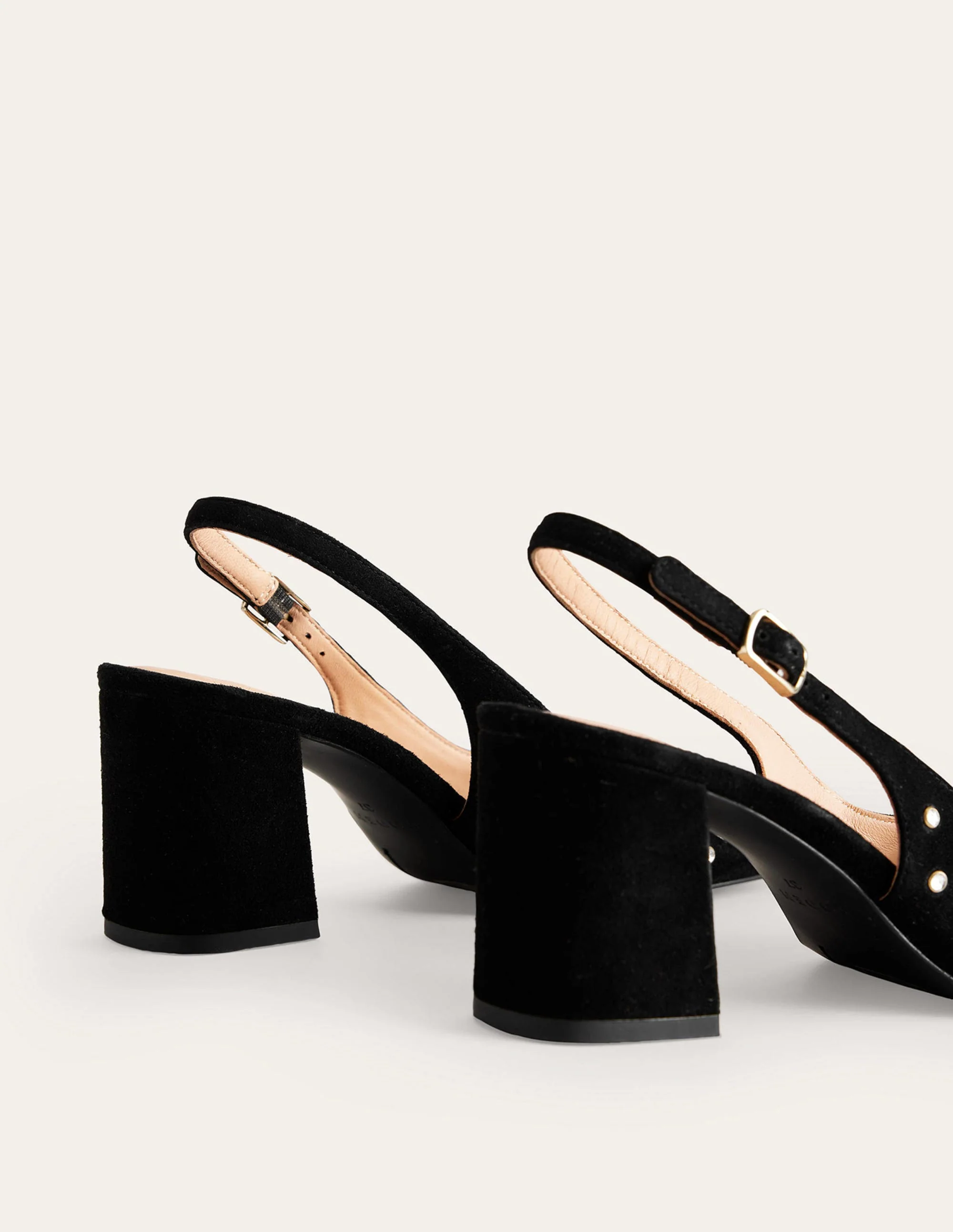 Halbhohe Riemchen-Pumps-Schwarzes Veloursleder, Kristalle - Image 4