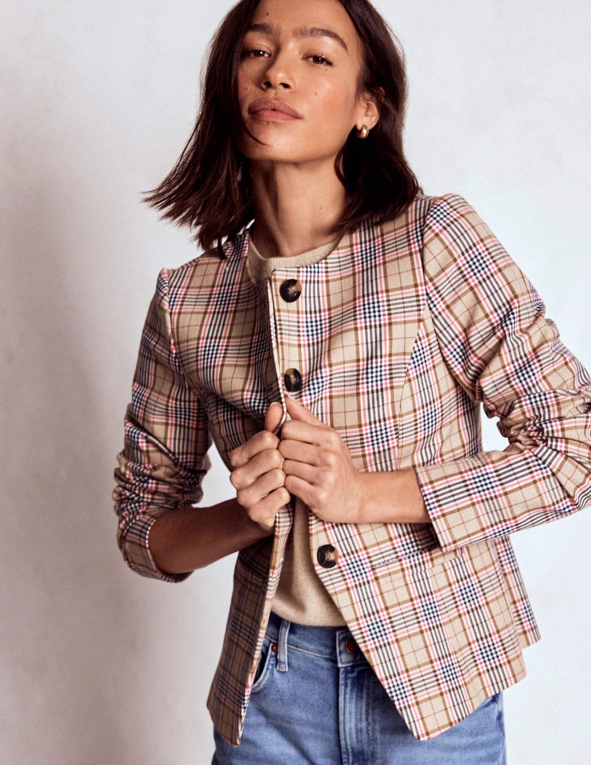 Hampstead Leinenblazer-Braun, Rosa & Marineblau Kariert - Image 5