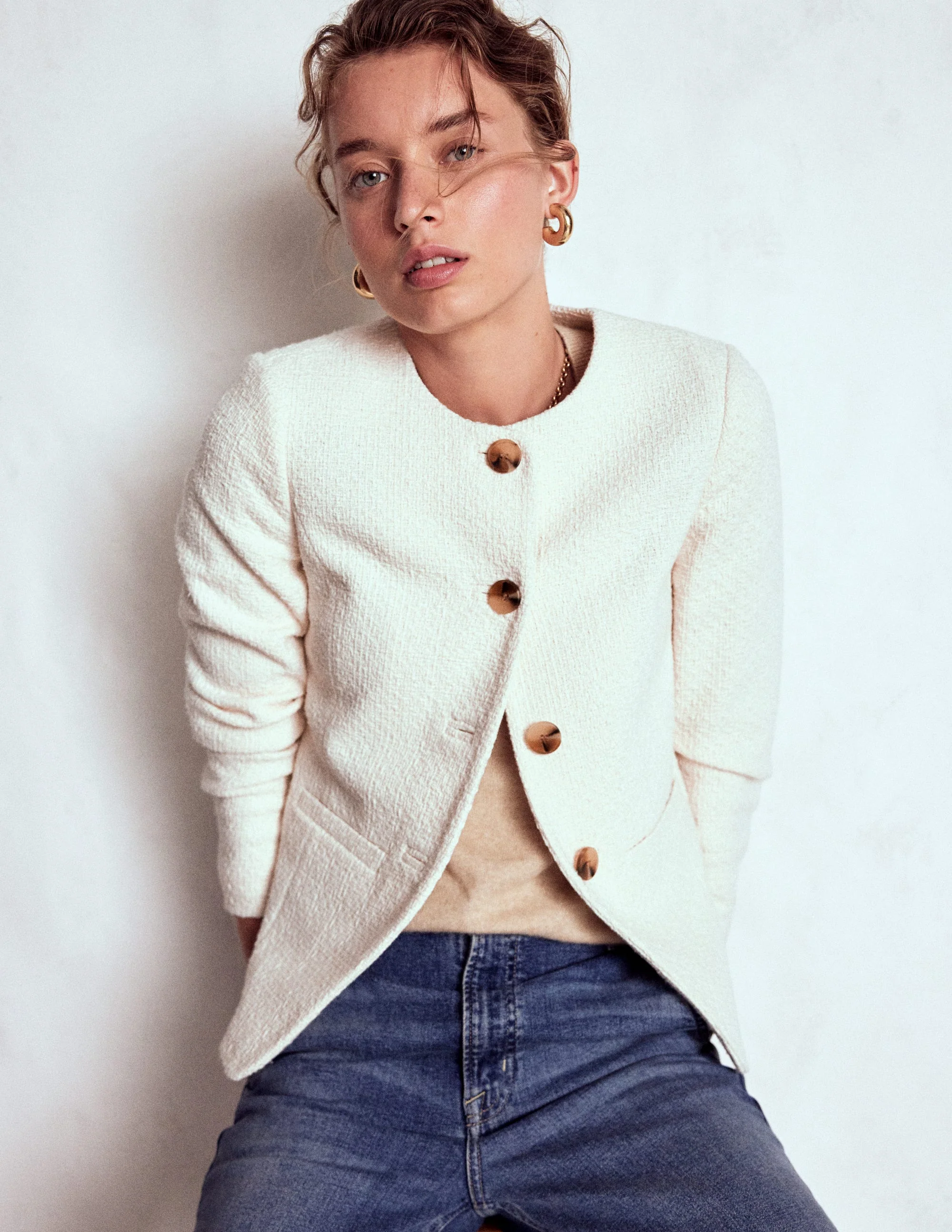 Hampstead Texturierter Blazer-Creme, texturiert