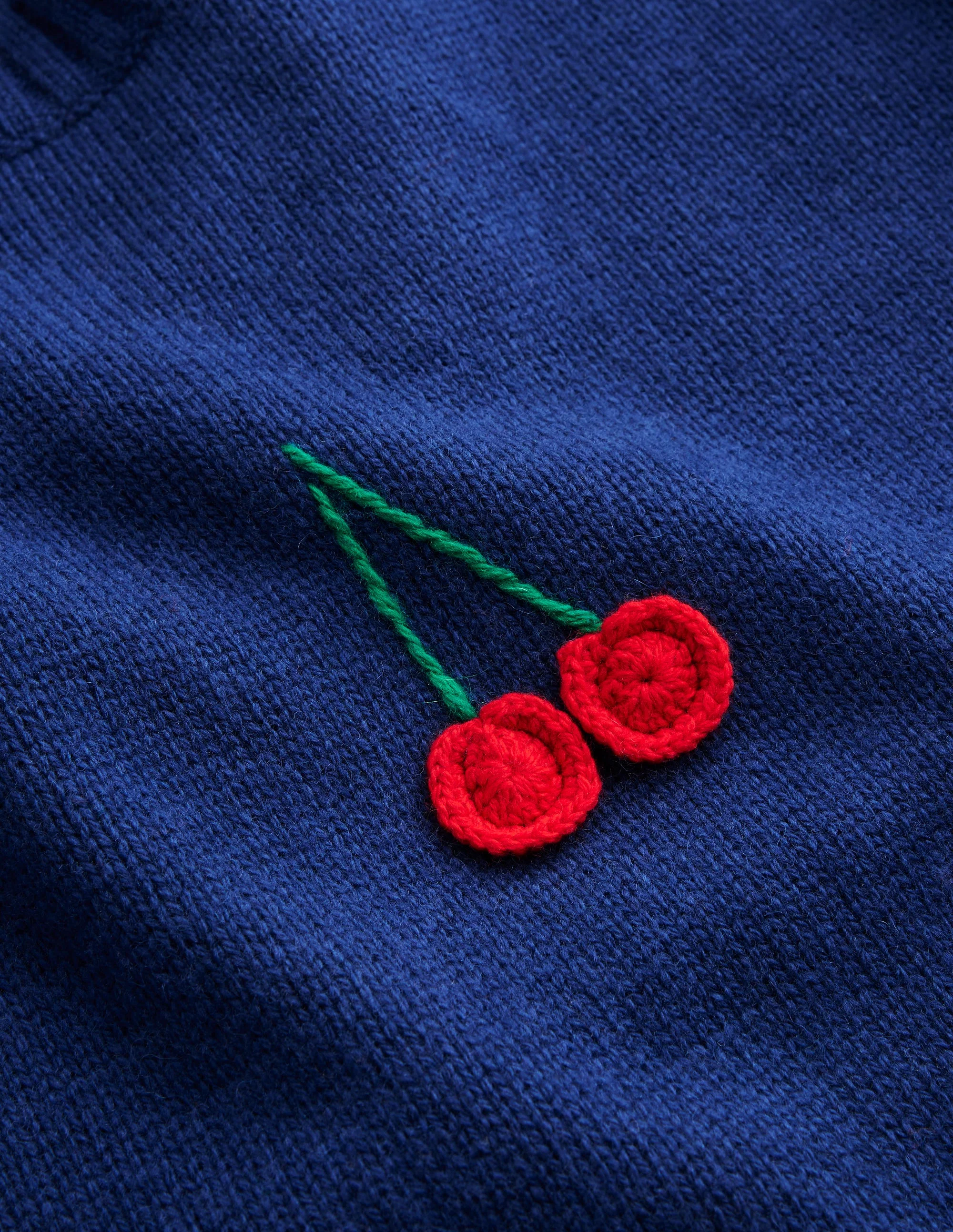 Handbestickter Pullover-Marineblau Pfingstrose, Kirschen - Image 7