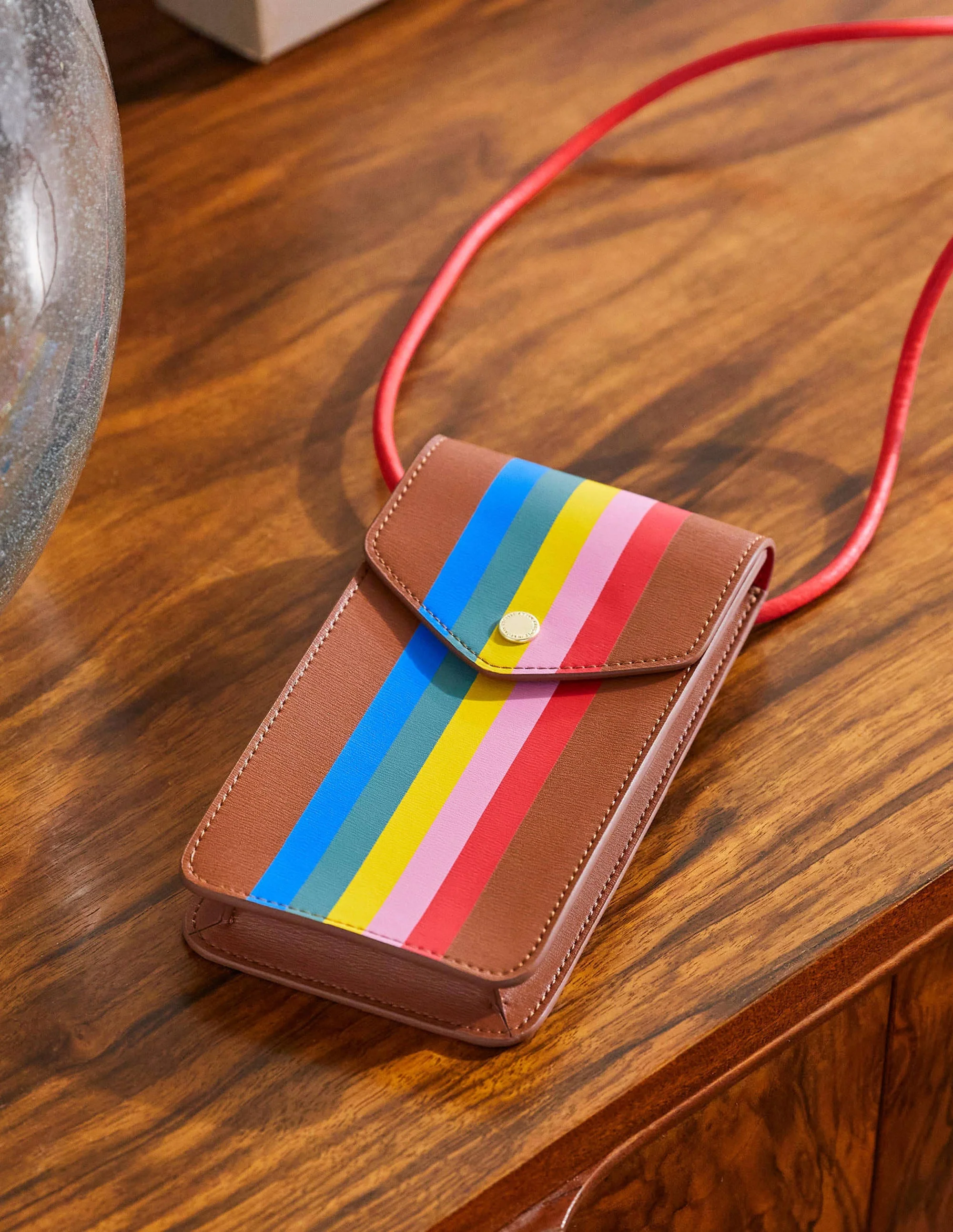 Handytasche zum Umhängen-Hellbraun/Bunt, Gestreift