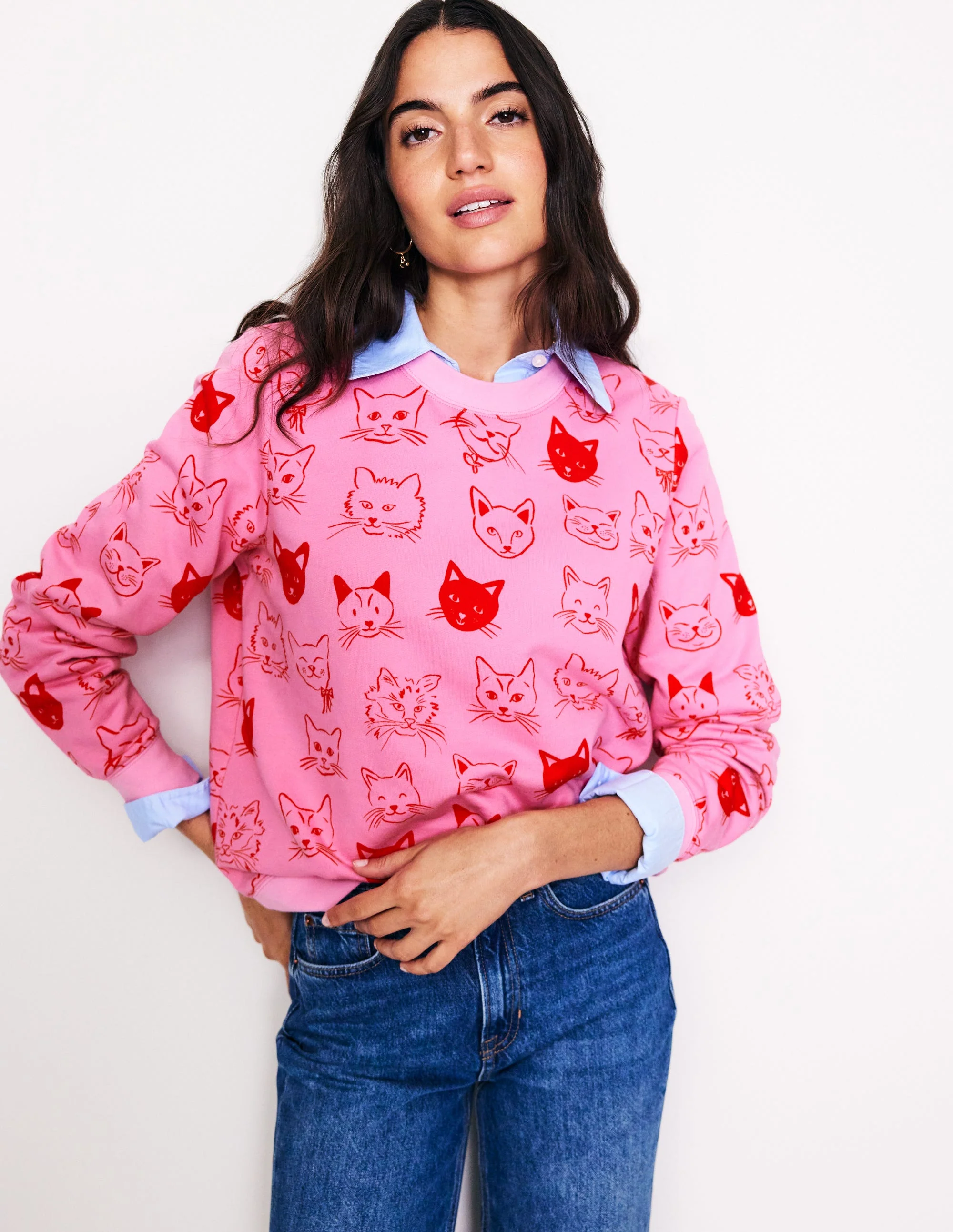 Hannah Sweatshirt mit Print-Erdbeer-Sorbet, Katzen