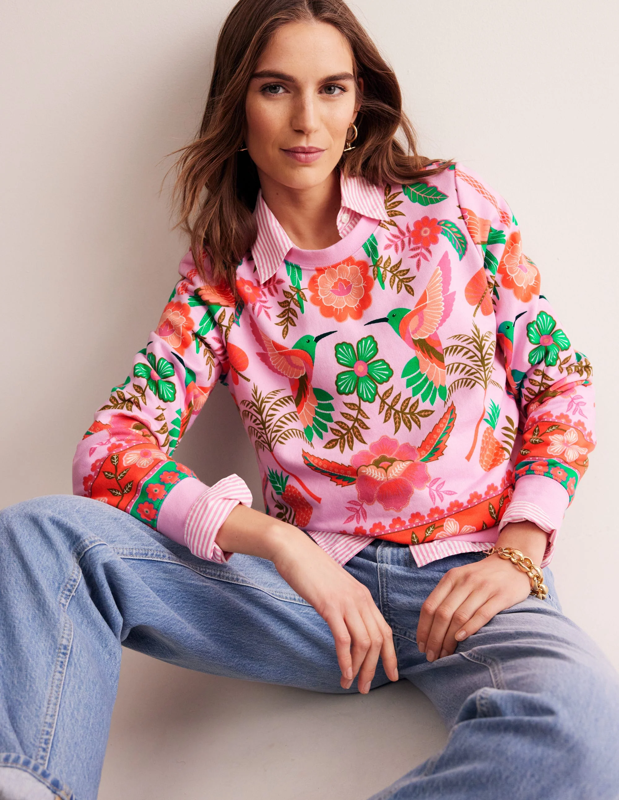 Hannah Sweatshirt mit Print-Fliederfarben, Tropischer Papagei