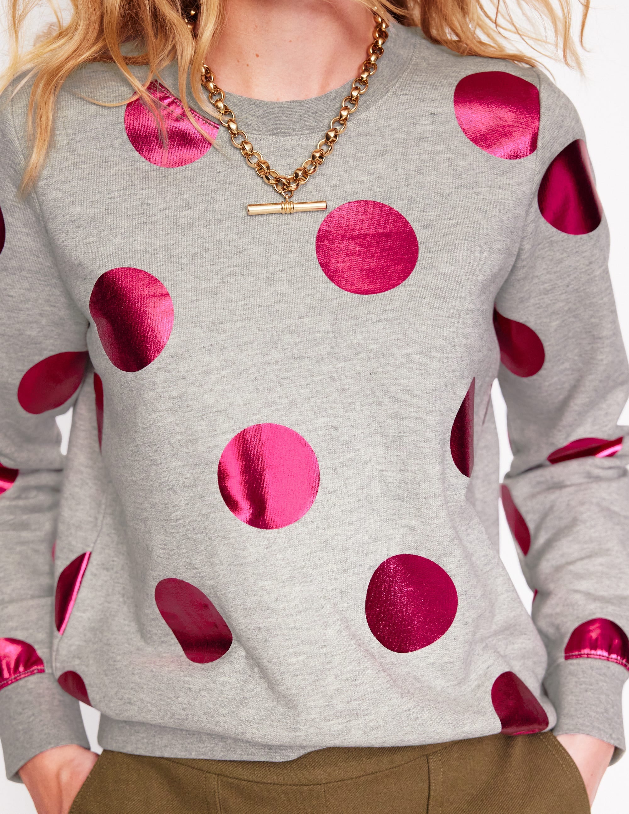 Hannah Sweatshirt mit Print-Grau Meliert, Rosa Punkt - Image 2