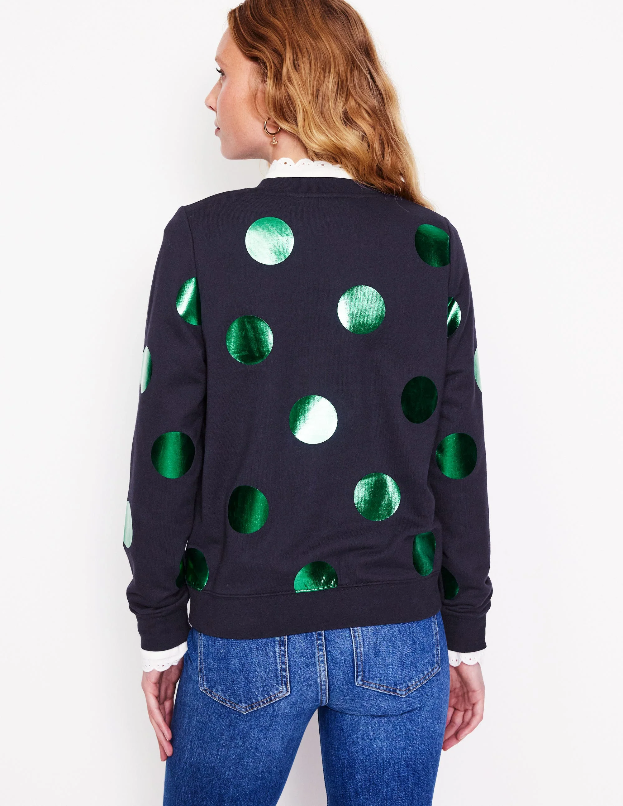 Hannah Sweatshirt mit Print-Marineblau, Grün Punkte - Image 3