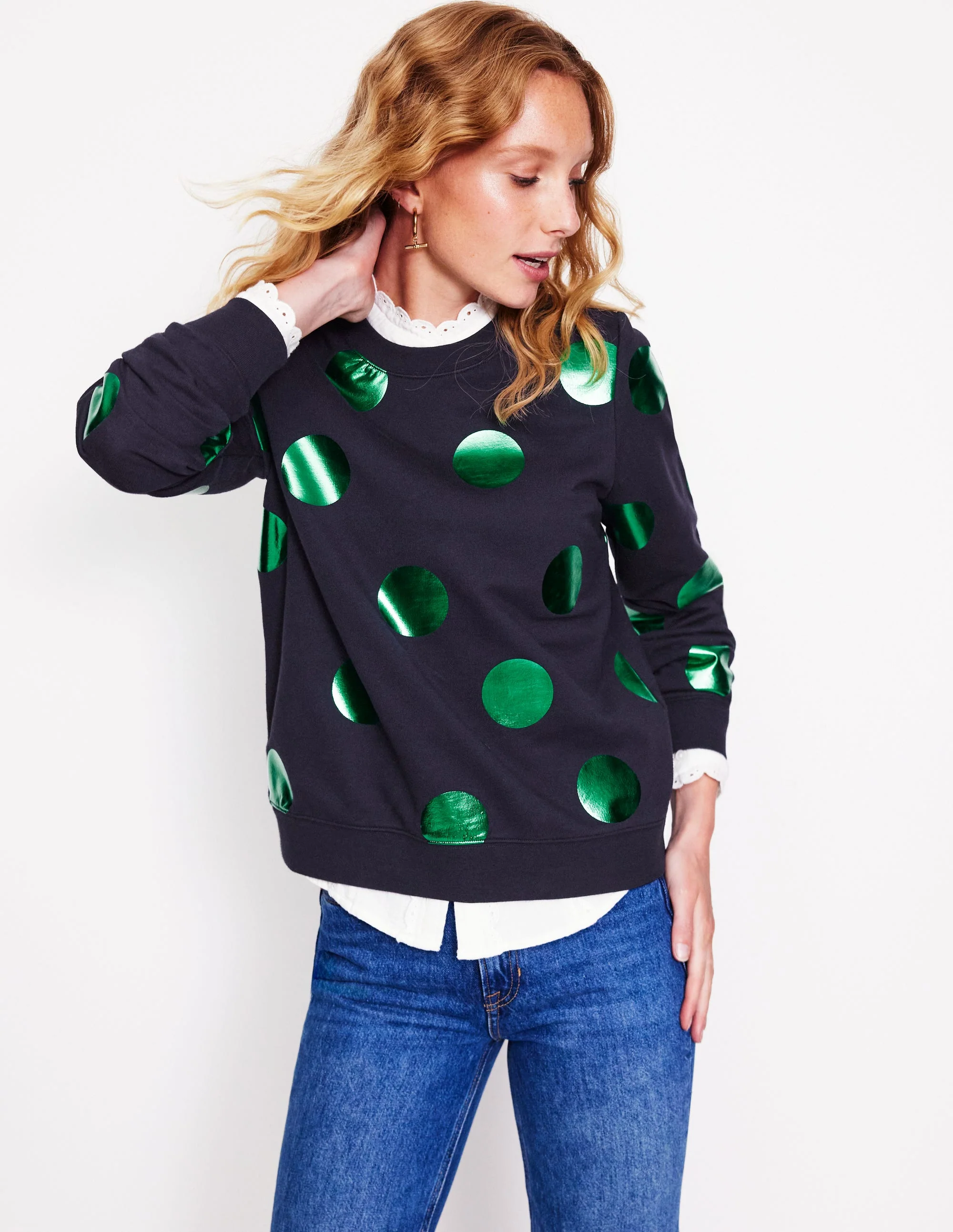 Hannah Sweatshirt mit Print-Marineblau, Grün Punkte - Image 4