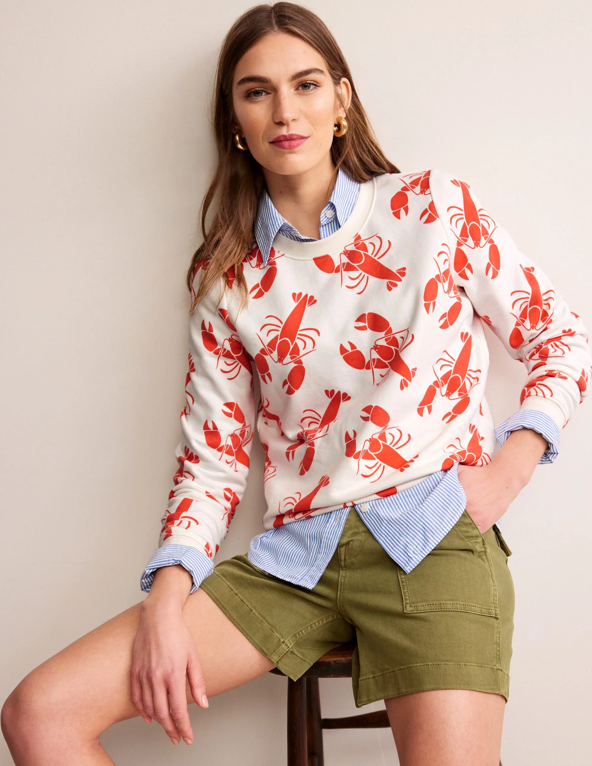 Hannah Sweatshirt mit Print-Naturweiß, Hummer