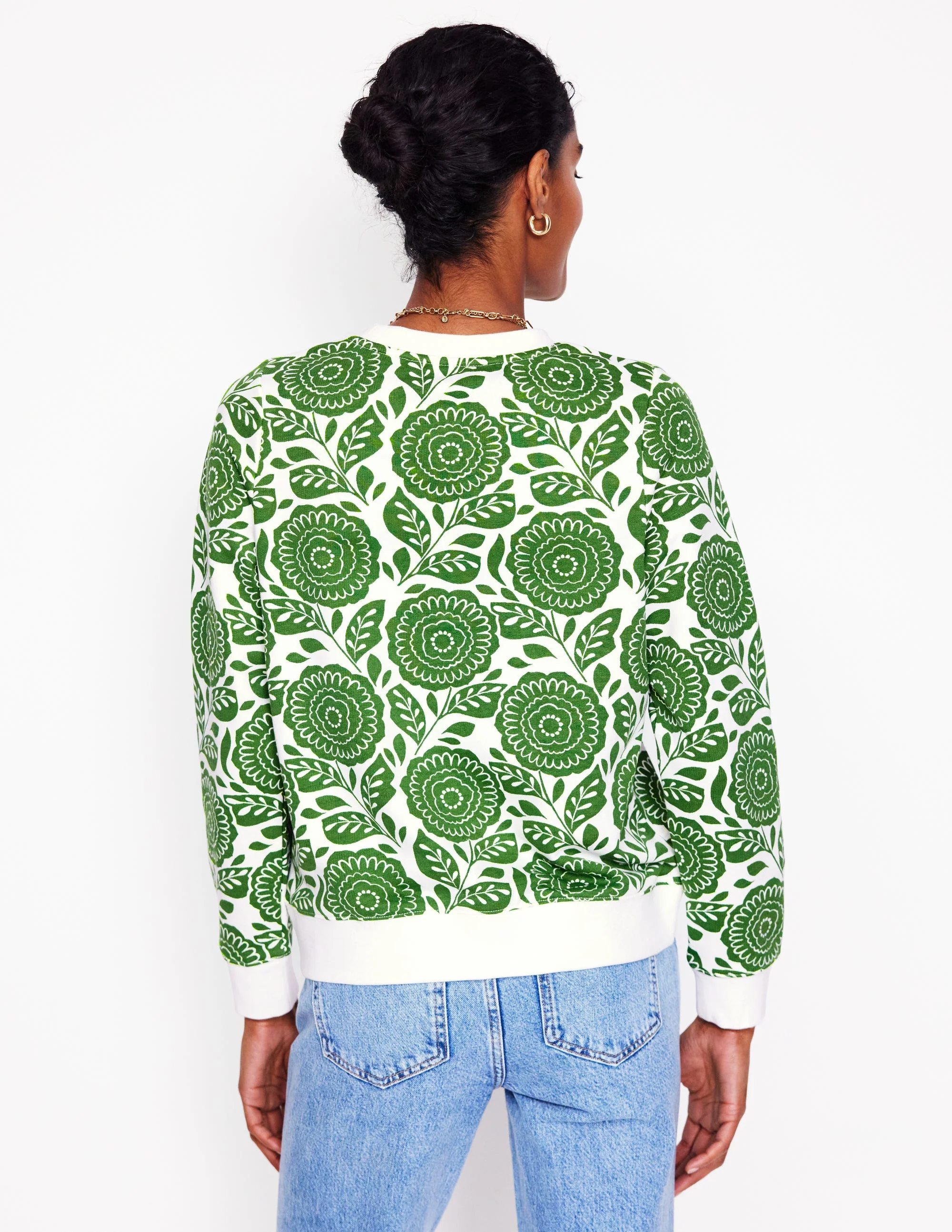 Hannah Sweatshirt mit Print-Paradiesgrün, Dahlienstempel - Image 3