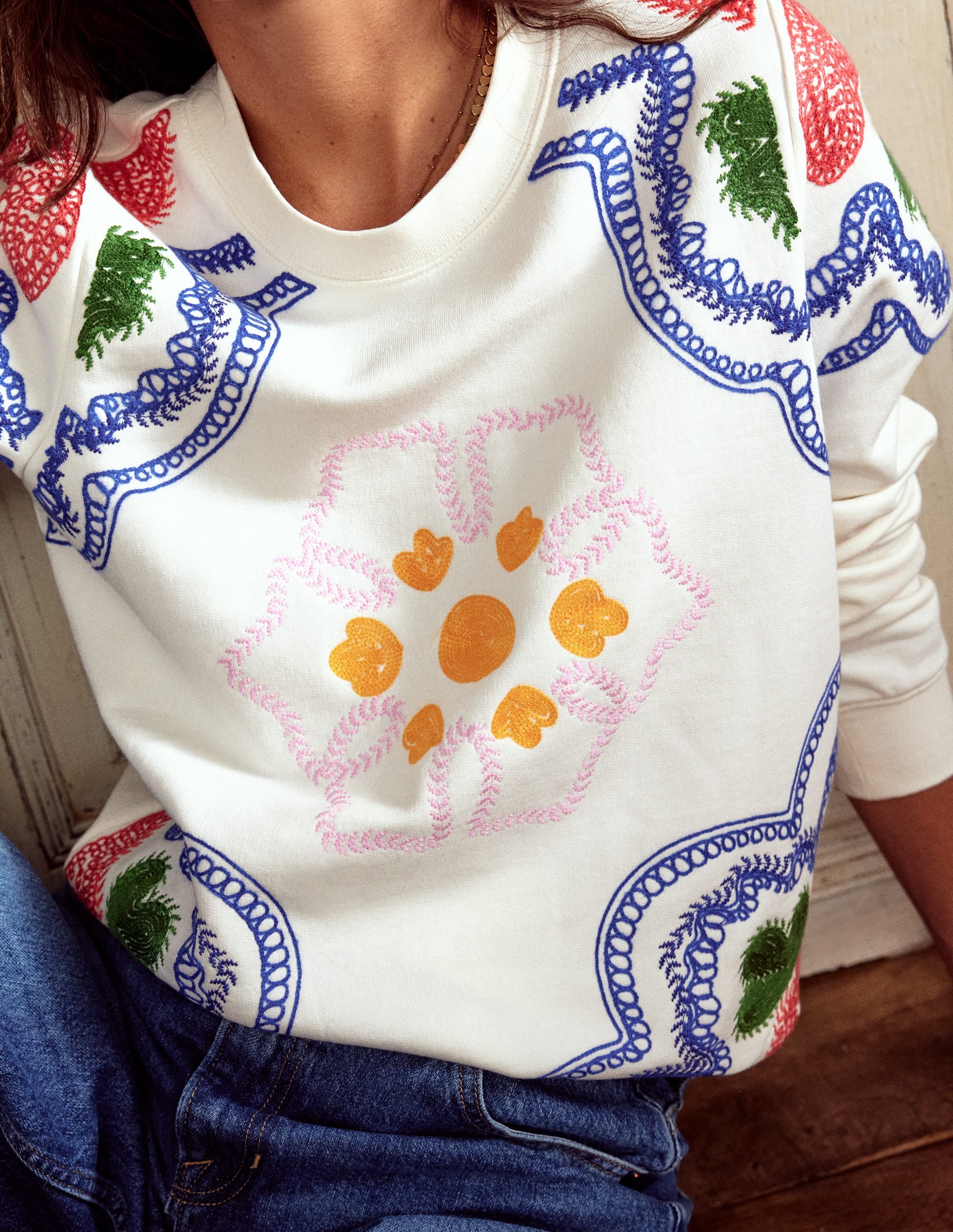 Hannah Sweatshirt mit Stickerei-Naturweiß, Geometrisches Stichmuster - Image 2