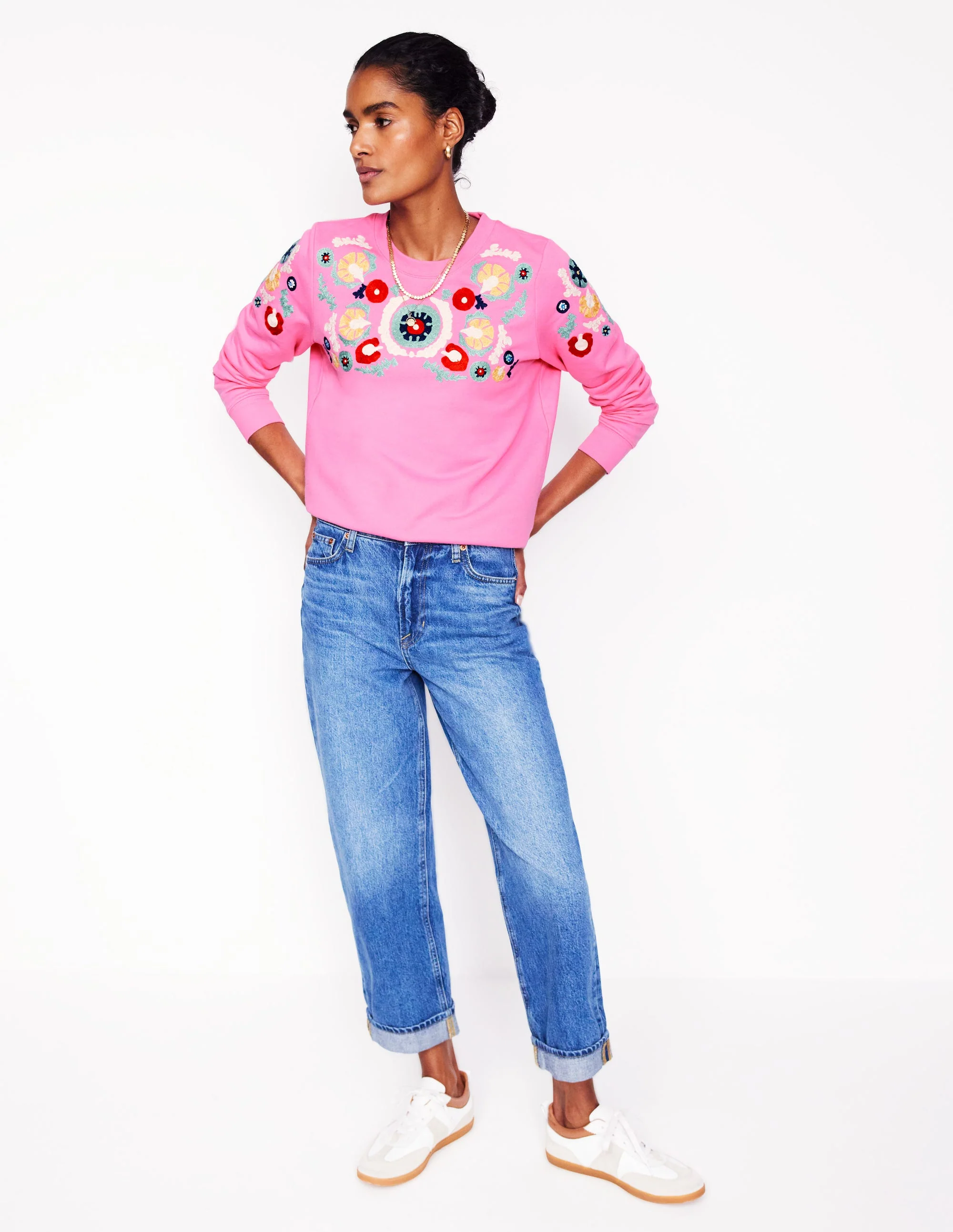 Hannah Sweatshirt mit Stickerei-Rosa Rose - Image 4