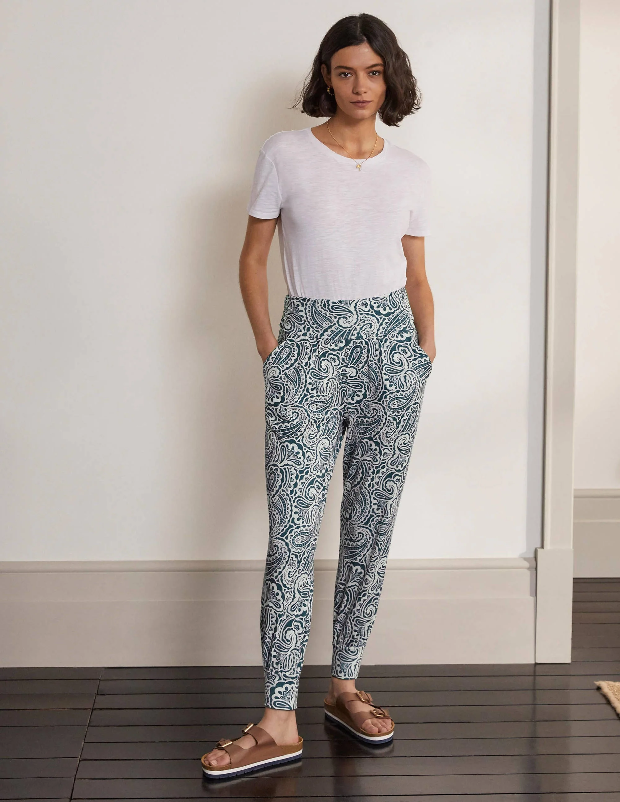Hareem Jersey-Jogginghose-Dunkles Petrolblau, Sommerliches Paisleymuster