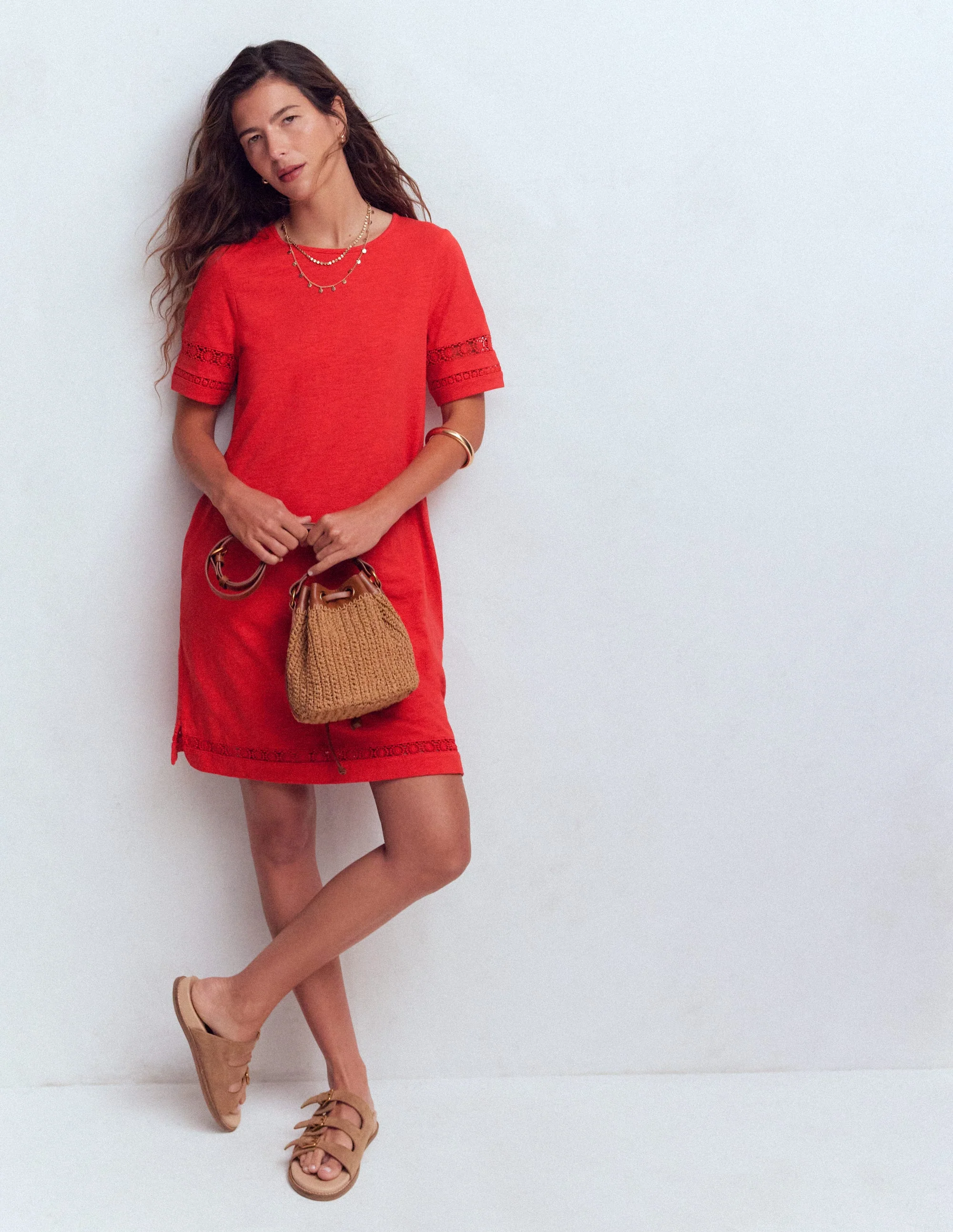 Hattie T-Shirt-Kleid aus Jersey-Korallenrot