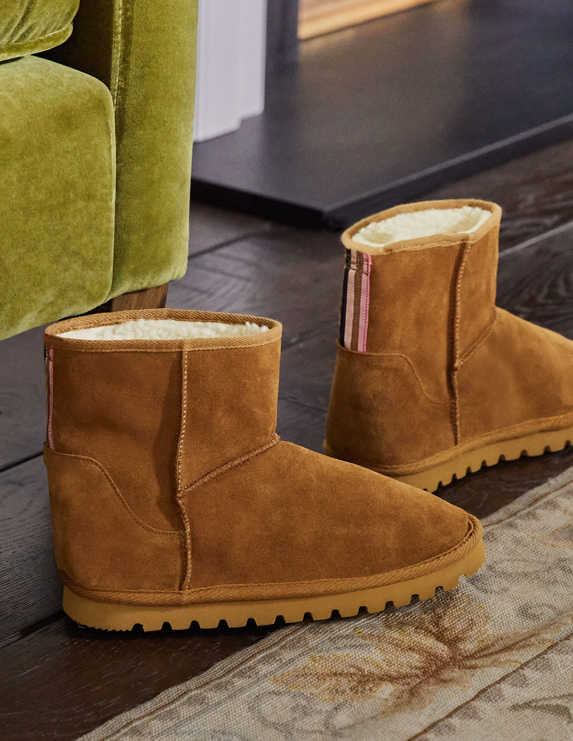 Hausschuhstiefel mit Borg-Futter-Hellbraun