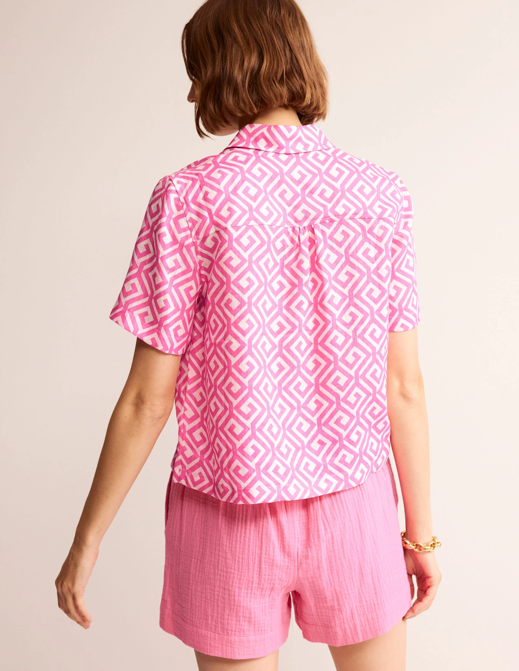 Hazel Kurzärmliges Leinenhemd-Pink Power, Labyrinth - Image 3